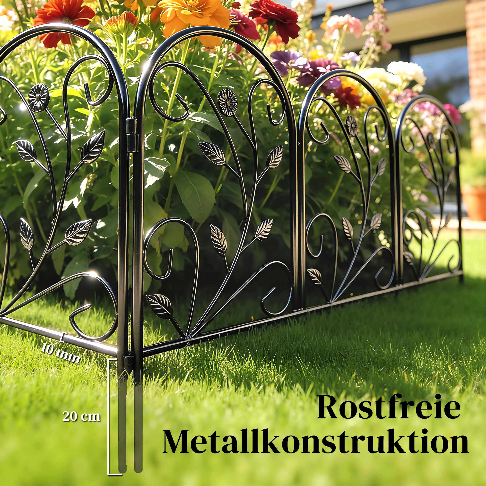 Metallstaket, 80x60 cm paneler, svart, set om 5