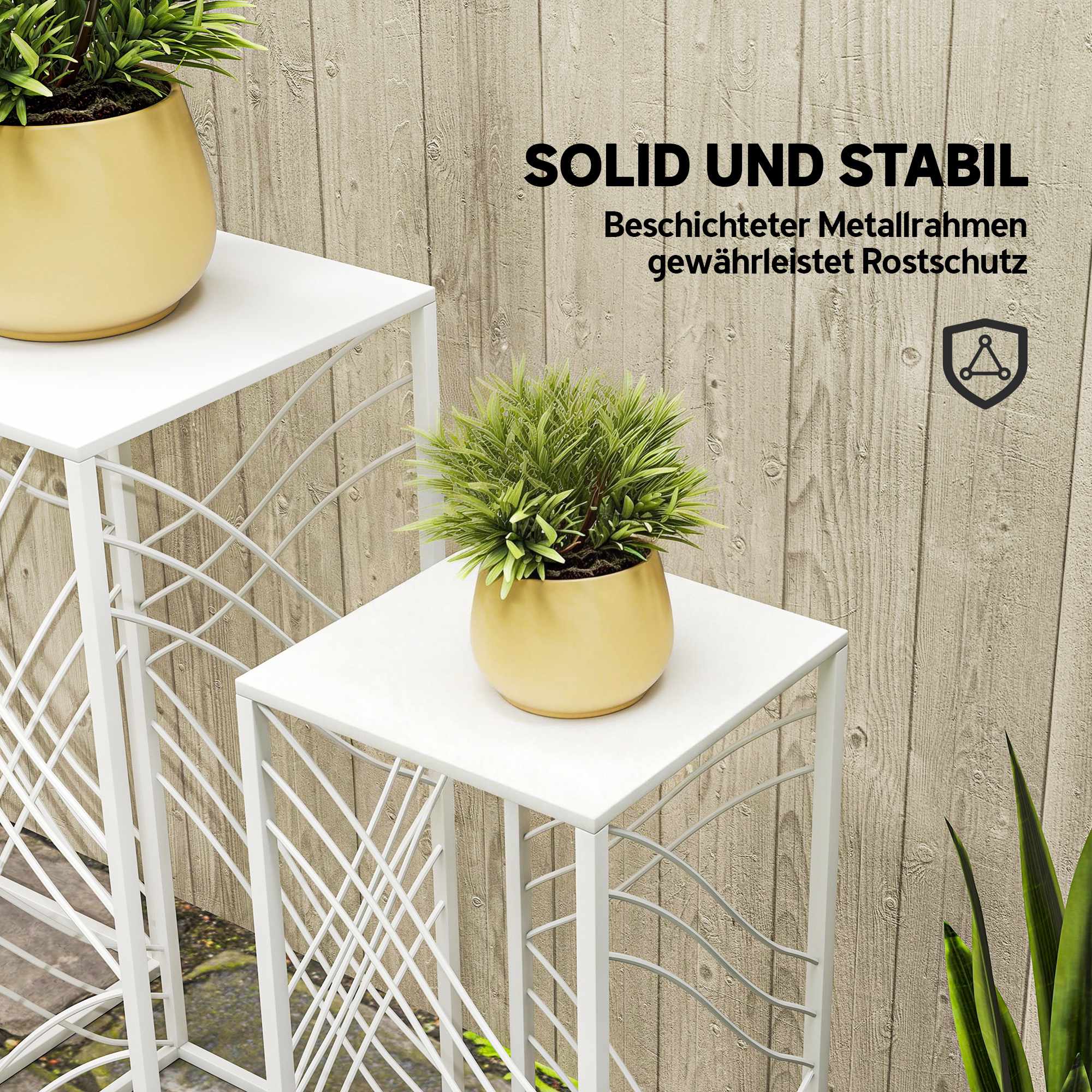 Metallväxtställ, set, 3 storlekar, vita, rostbeständiga