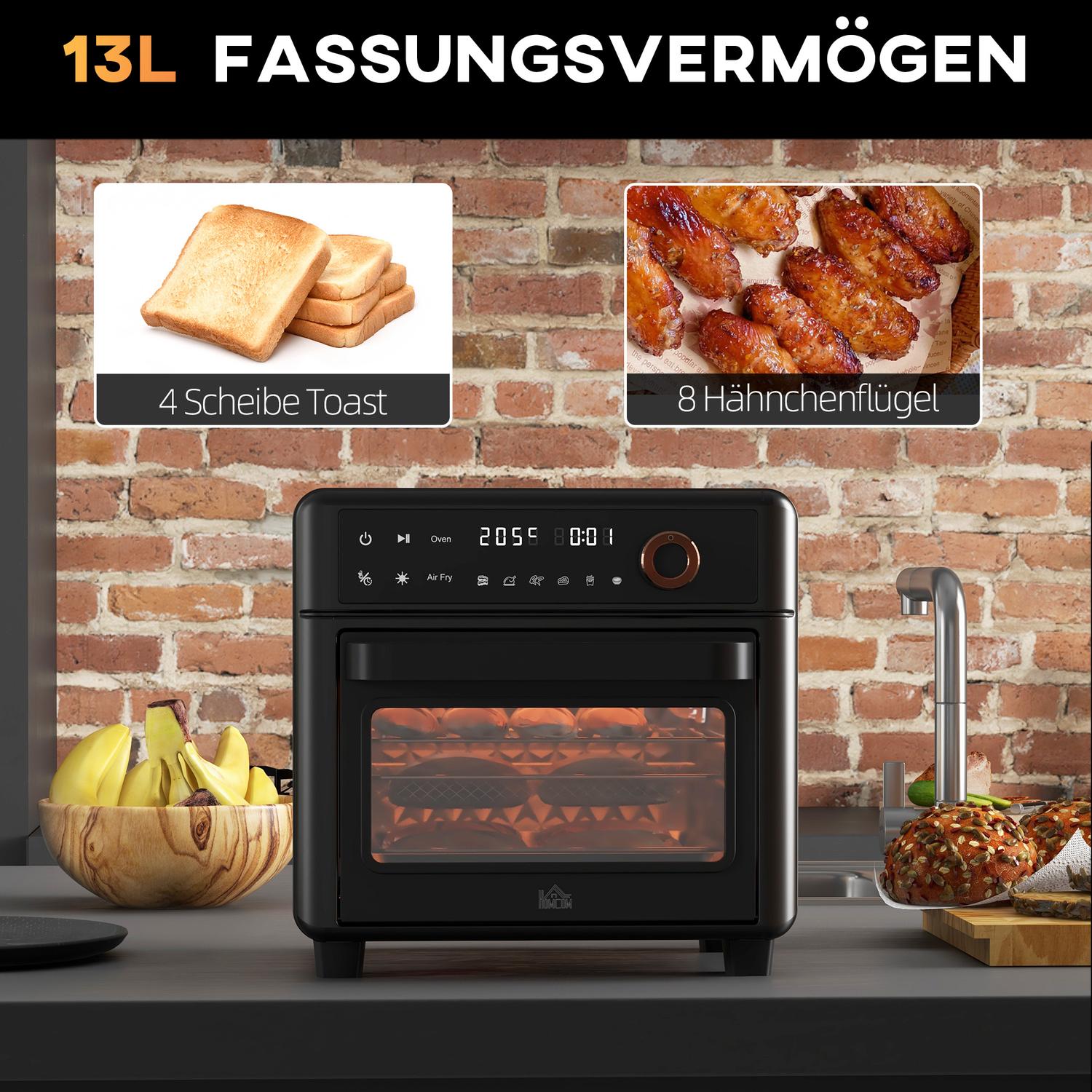 Mini horkovzdušná fritéza s troubou, 13 l, 12 programů, 40–220 °C
