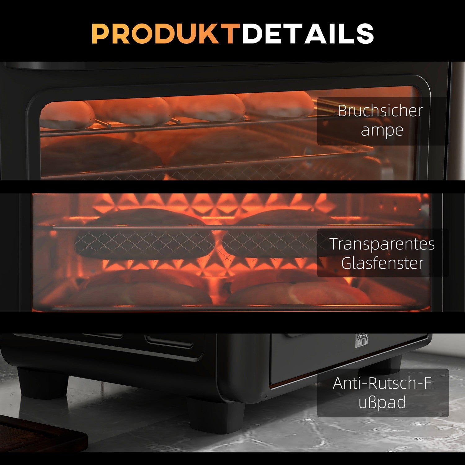 Mini horkovzdušná fritéza s troubou, 13 l, 12 programů, 40–220 °C