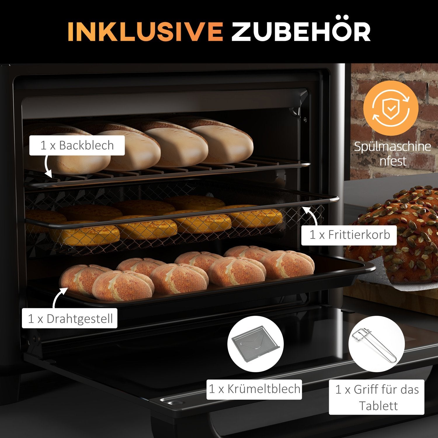 Mini horkovzdušná fritéza s troubou, 13 l, 12 programů, 40–220 °C