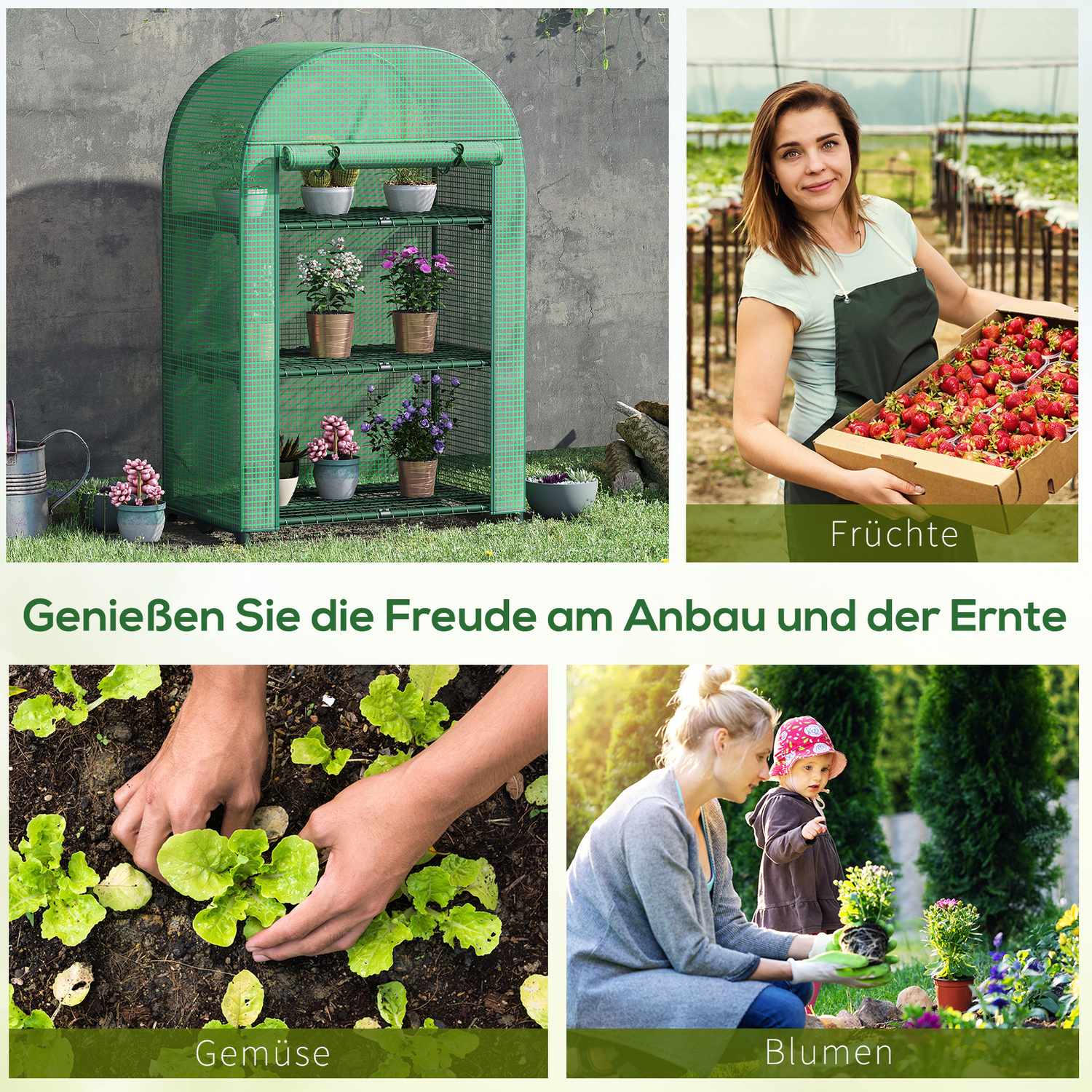 Mini Metal Greenhouse – 3 hyllor, grön, 80x49x120 cm