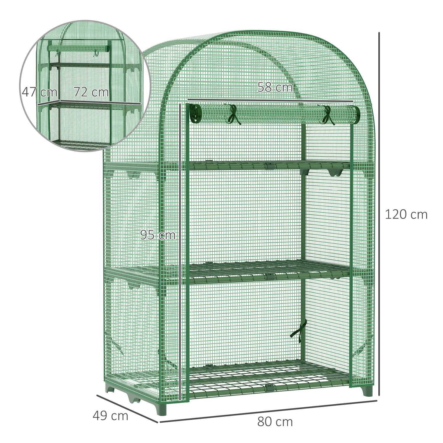 Mini Metal Greenhouse – 3 hyllor, grön, 80x49x120 cm