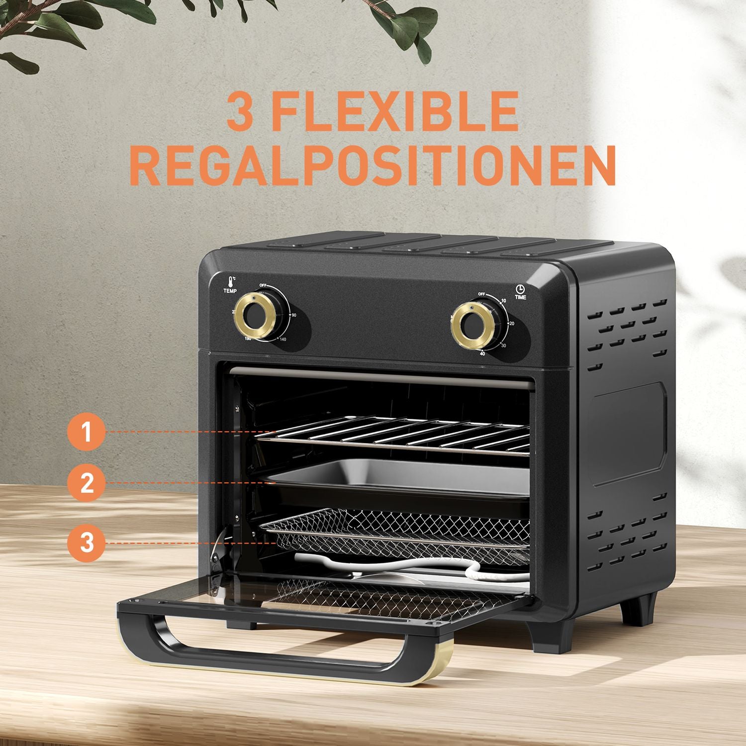 Miniugn med varmluft, airfryer, timer, 10L, svart