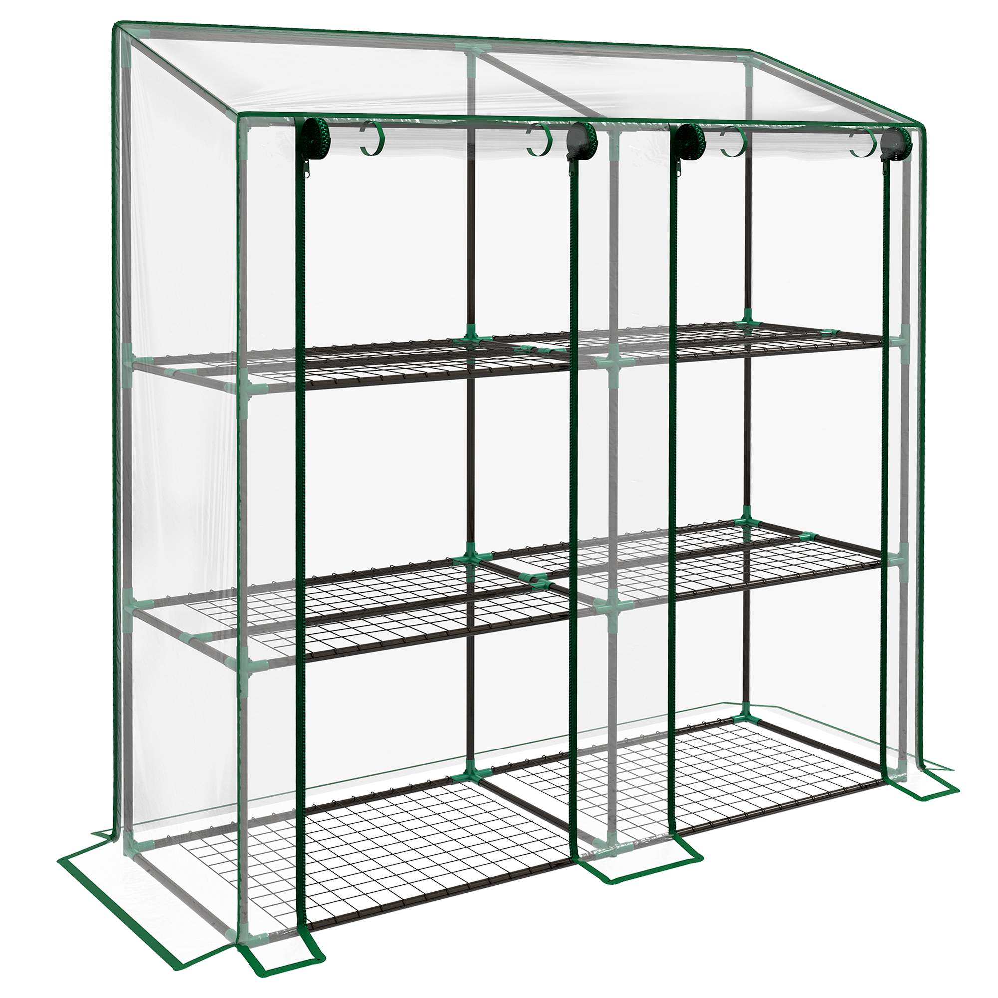 Miniväxthus med 3 våningar, 6 trådhyllor och transparent lock