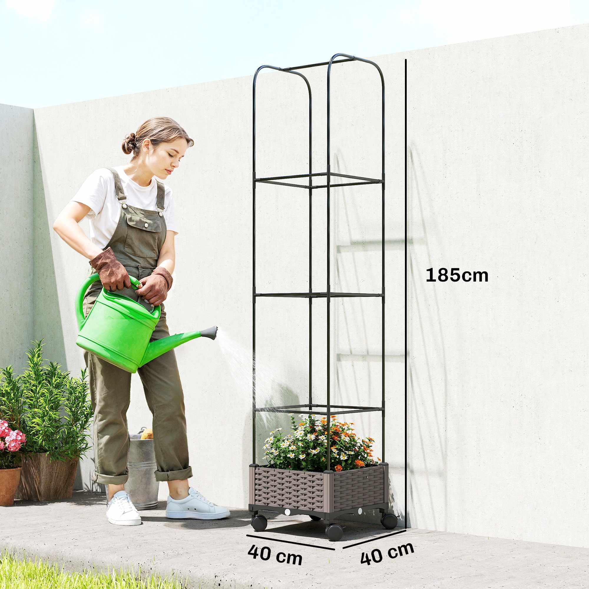 Mobil planteringslåda med spaljé, 185 cm, 24 liters kapacitet