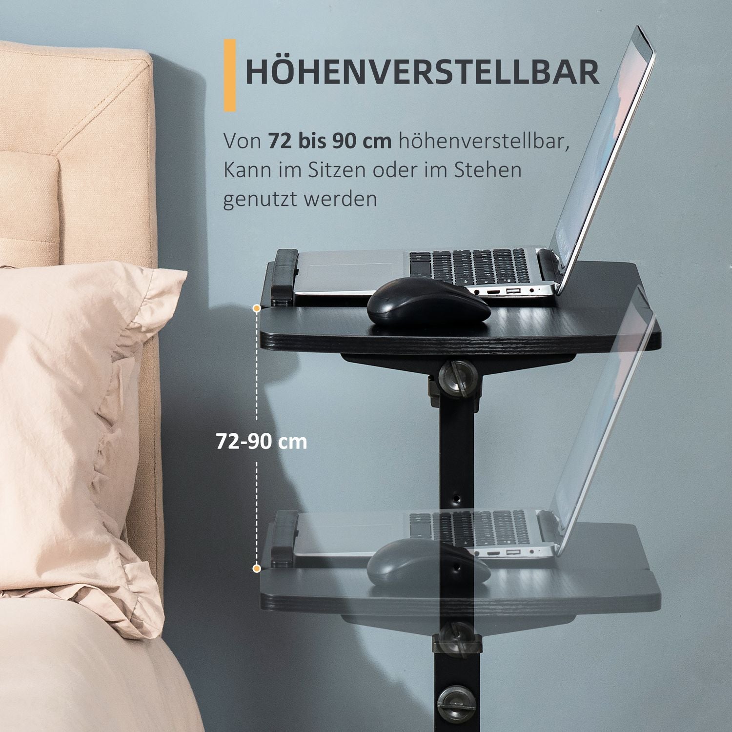 Mobilt bärbar stativbord, justerbar höjd, svart