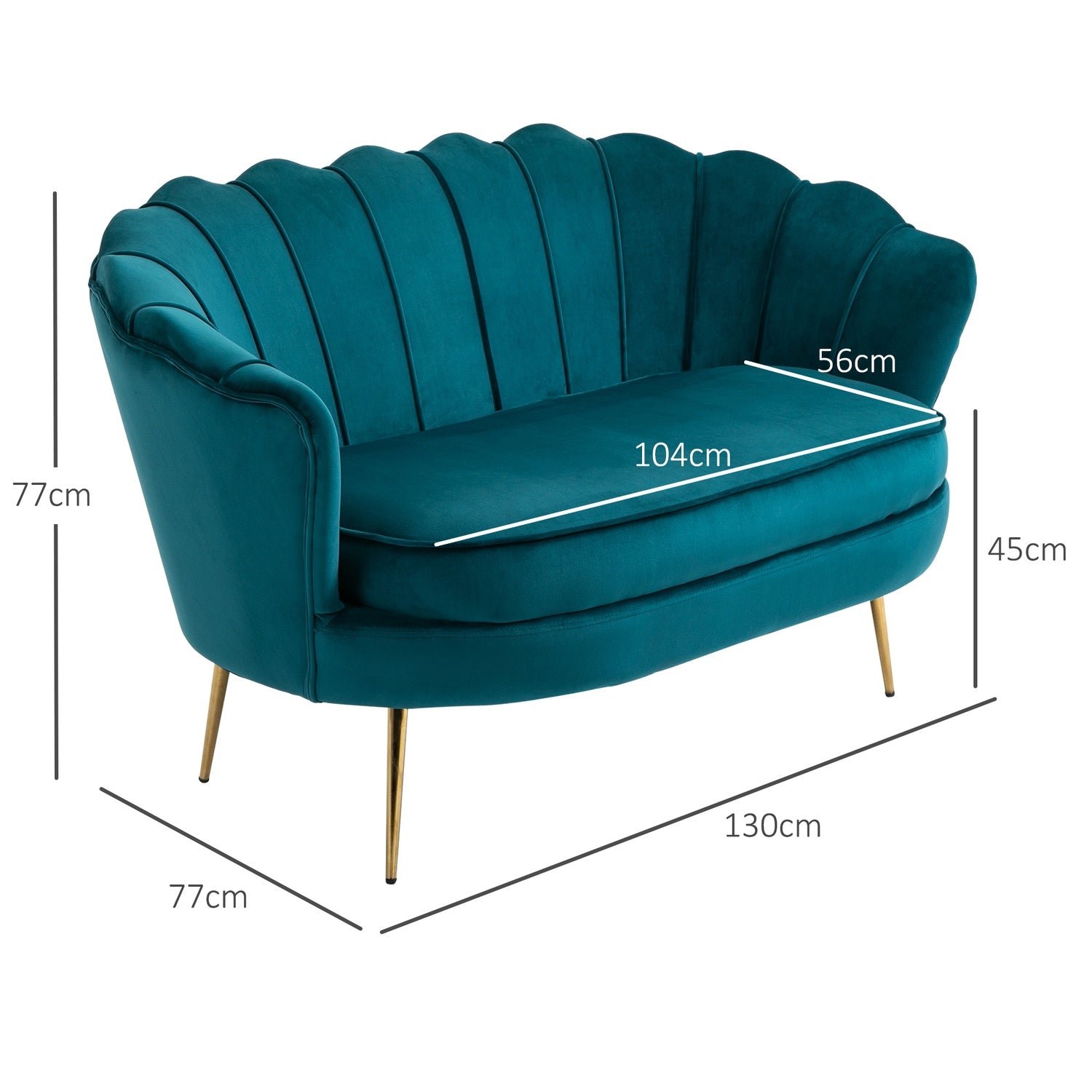 Moderní pohovka pro 2 osoby se sametovým vzhledem, 130 cm, tmavě zelená