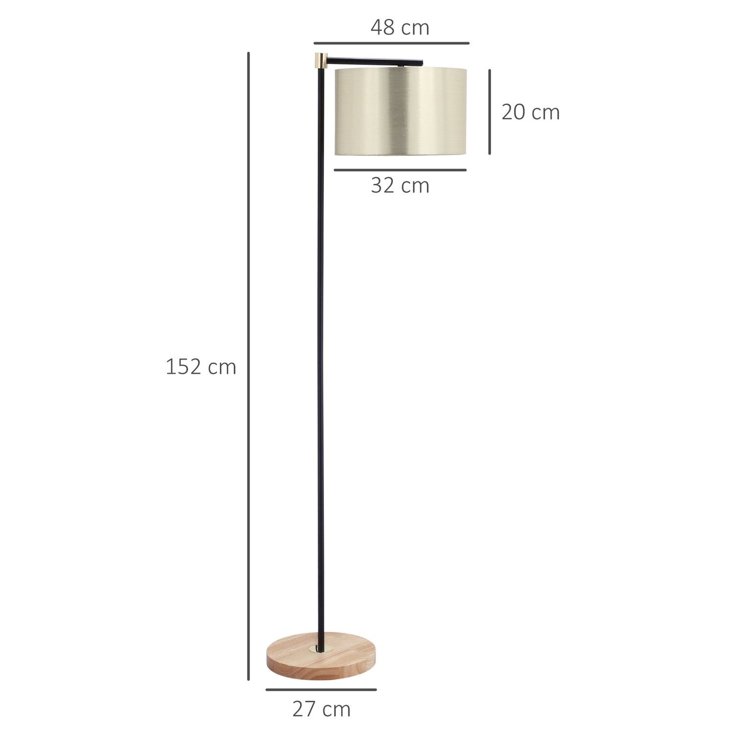 Modern golvlampa, 40W, E27, tygskärm, guld+svart