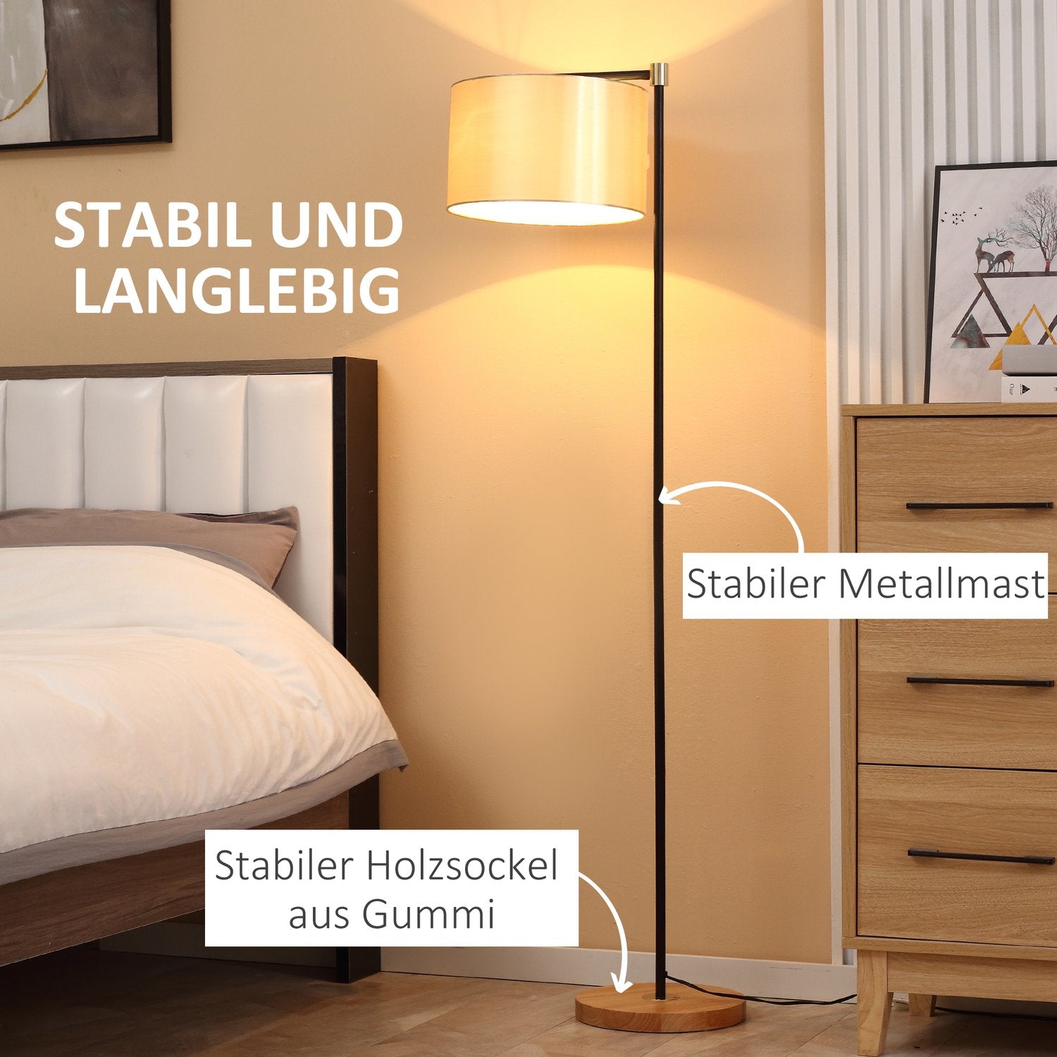 Modern golvlampa, 40W, E27, tygskärm, guld+svart
