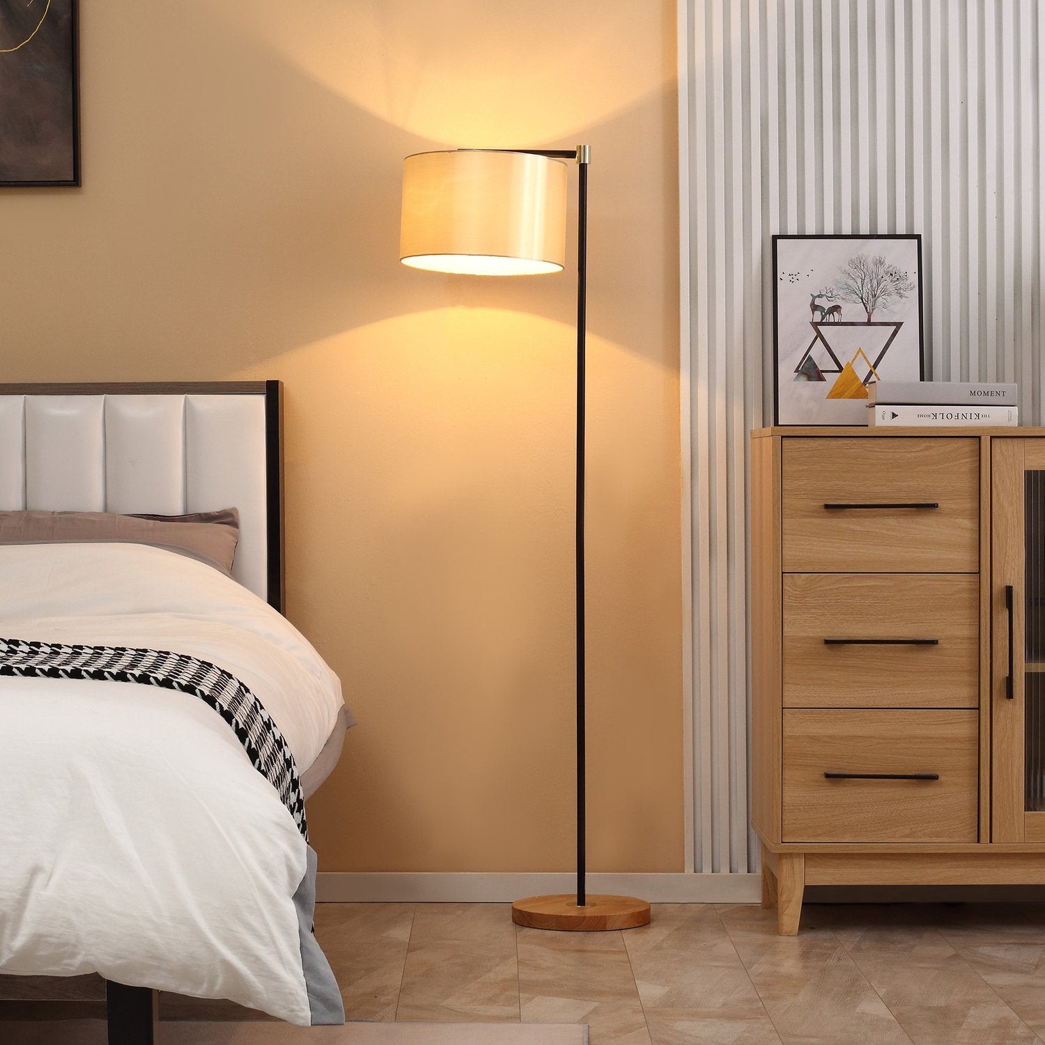 Modern golvlampa, 40W, E27, tygskärm, guld+svart