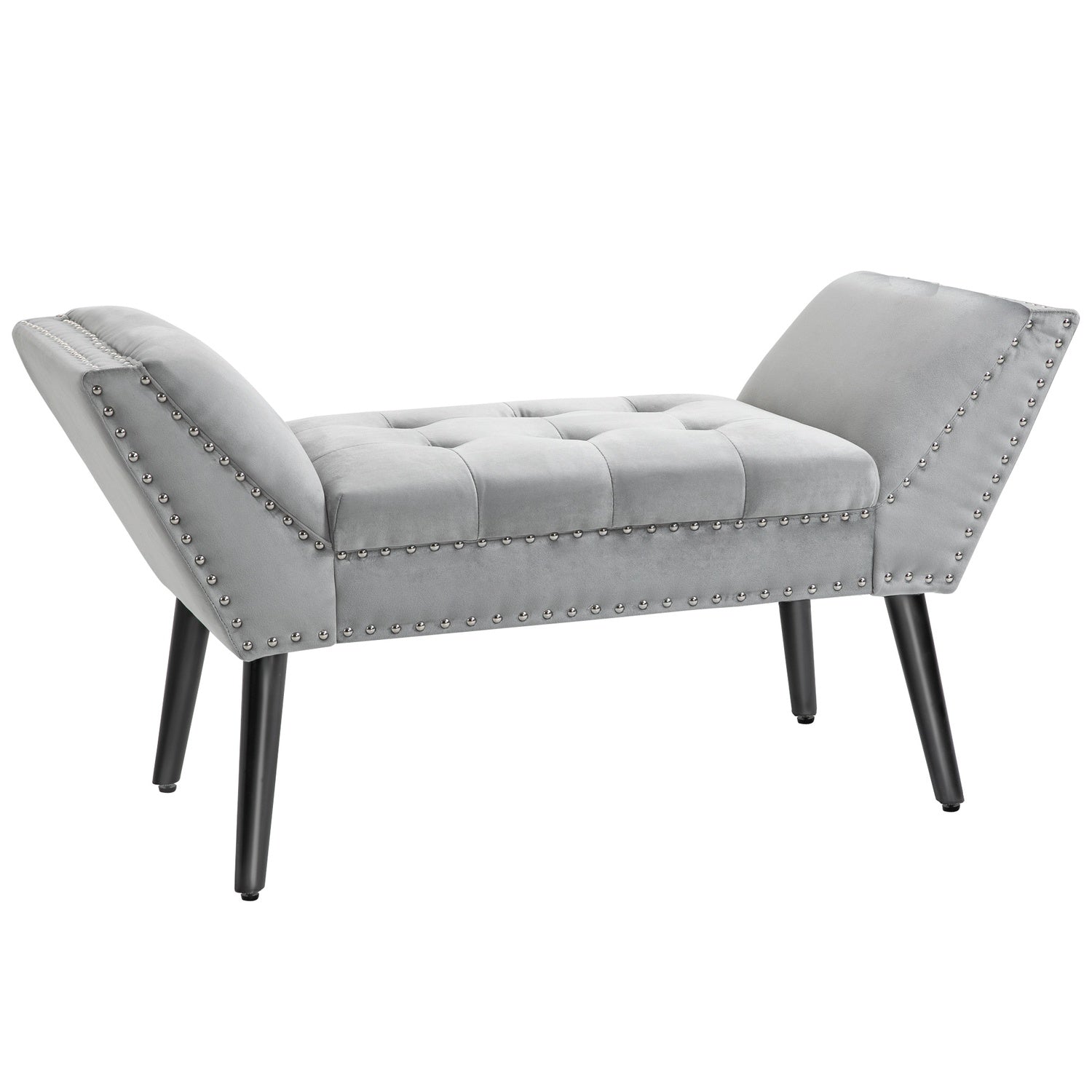 Modern stoppad bänk, ljusgrå sammet, 114x46x56cm