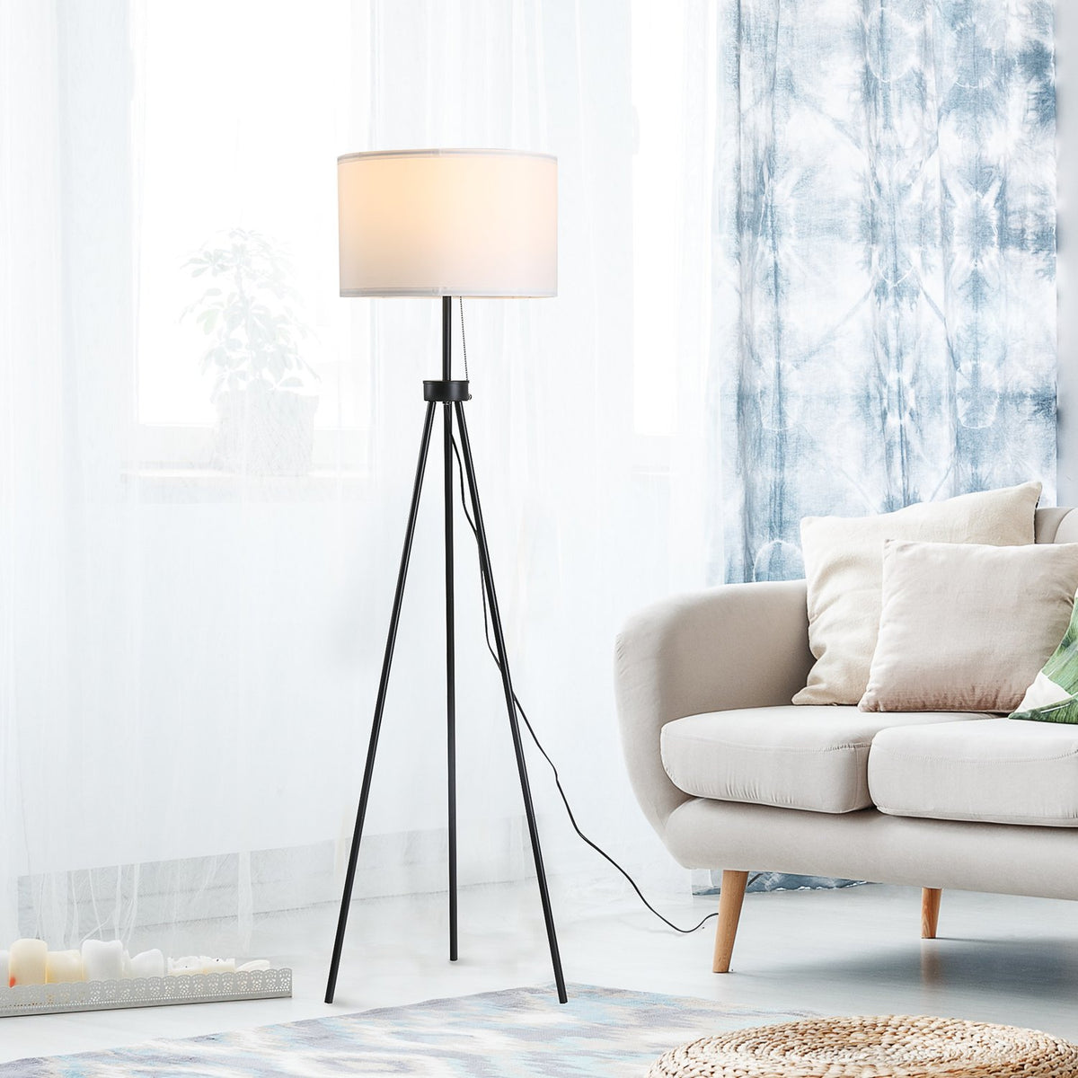 Moderní černobílá stojací lampa E27, ocel a polyester
