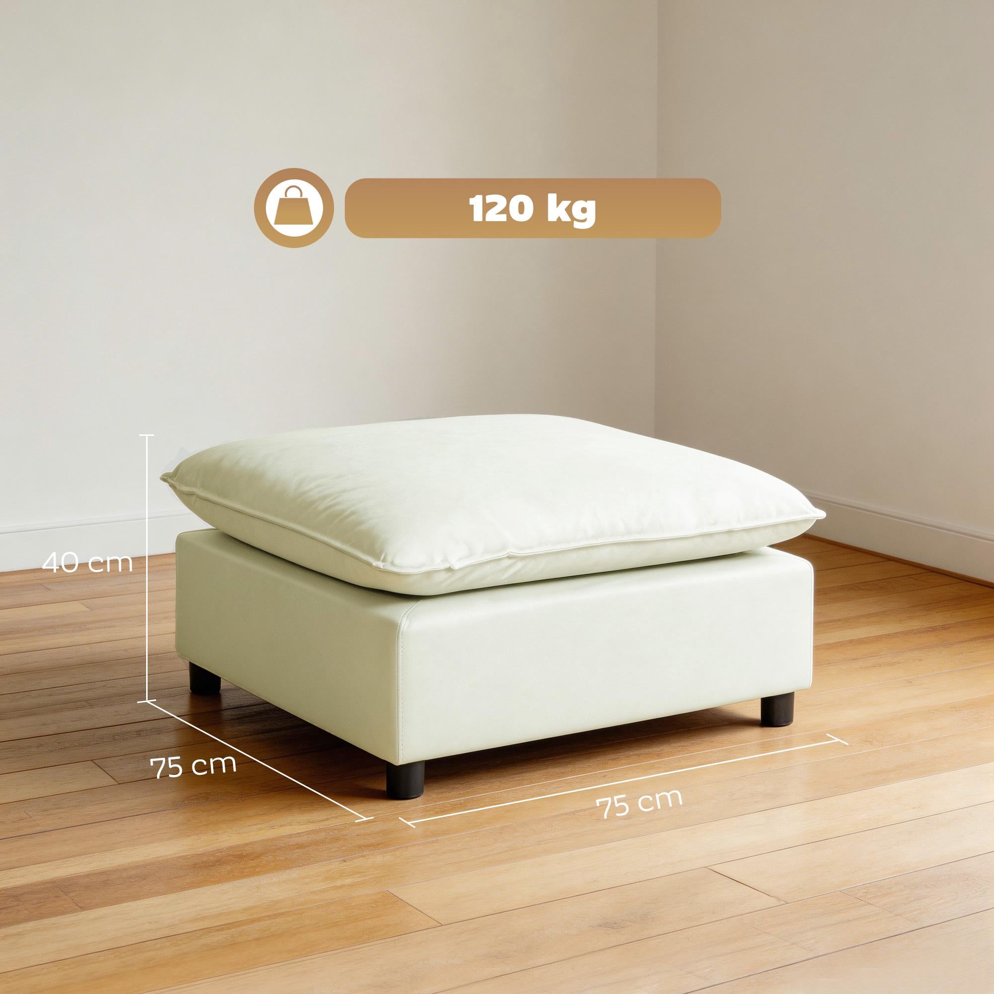 Modern tygfotpall med plastben, 75 cm, krämvit
