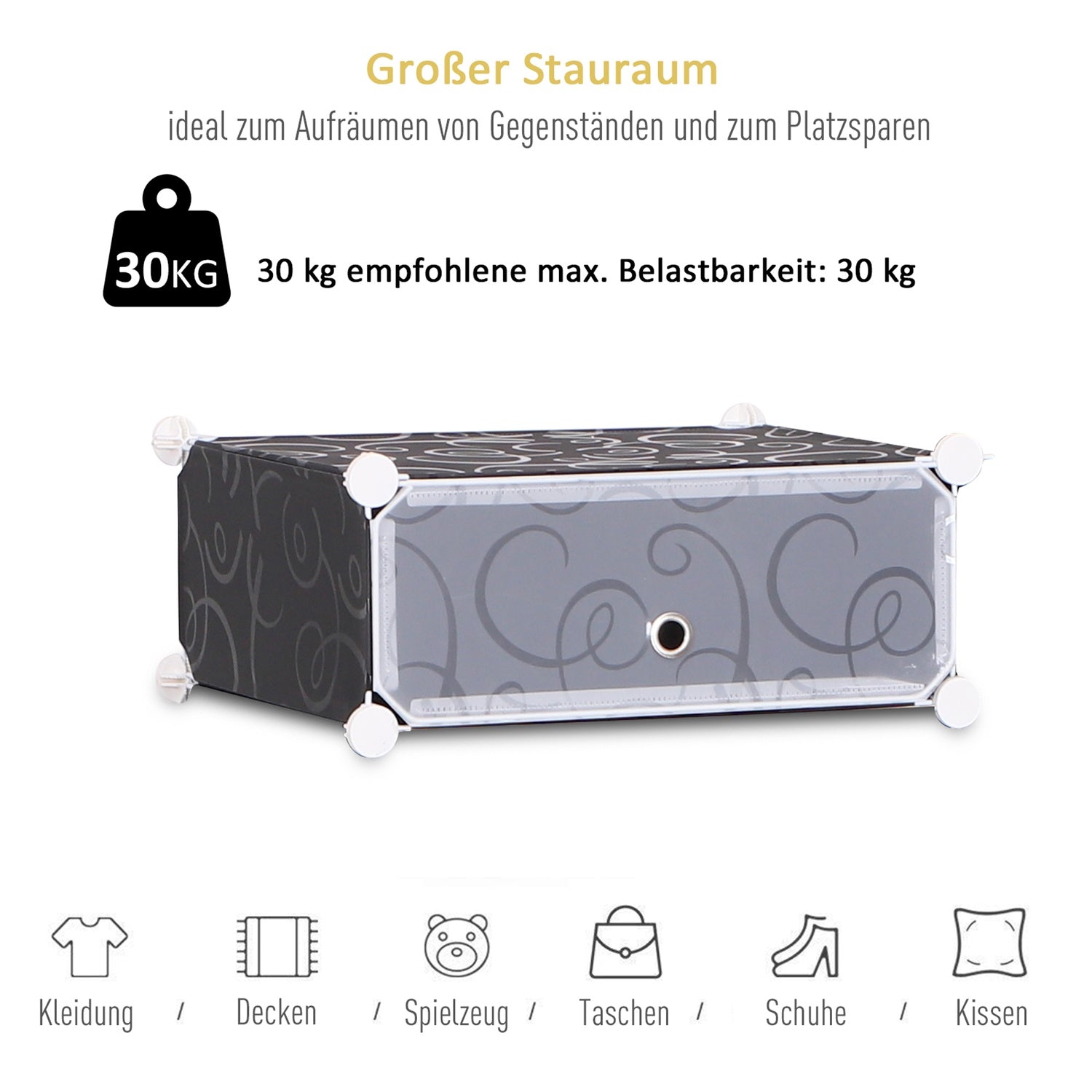 Modulär skohylla garderob – 16 fack, svart/vit