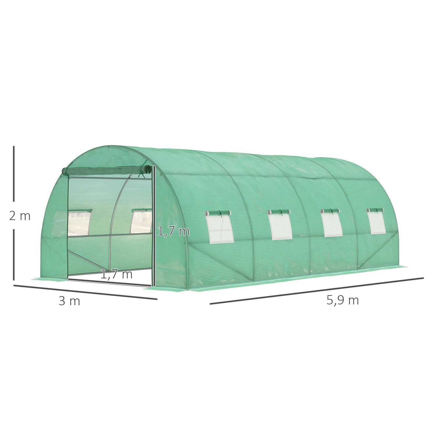 Modulärt 6x3x2m växthus, UV-beständigt, med upprullbara sidor
