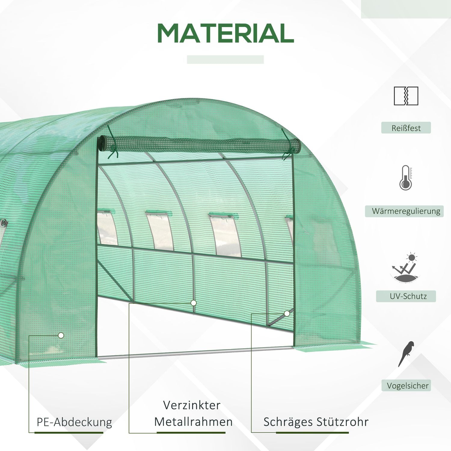 Modulärt 6x3x2m växthus, UV-beständigt, med upprullbara sidor