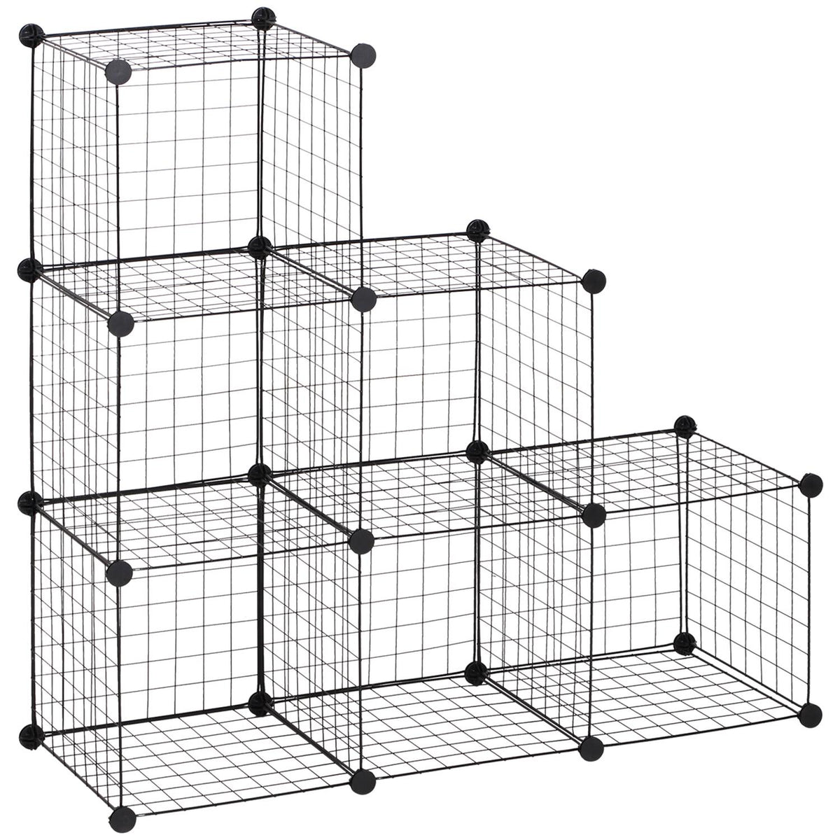 Modulární drátěná úložná police – 6 kostek, černá, 109 x 37 x 109 cm