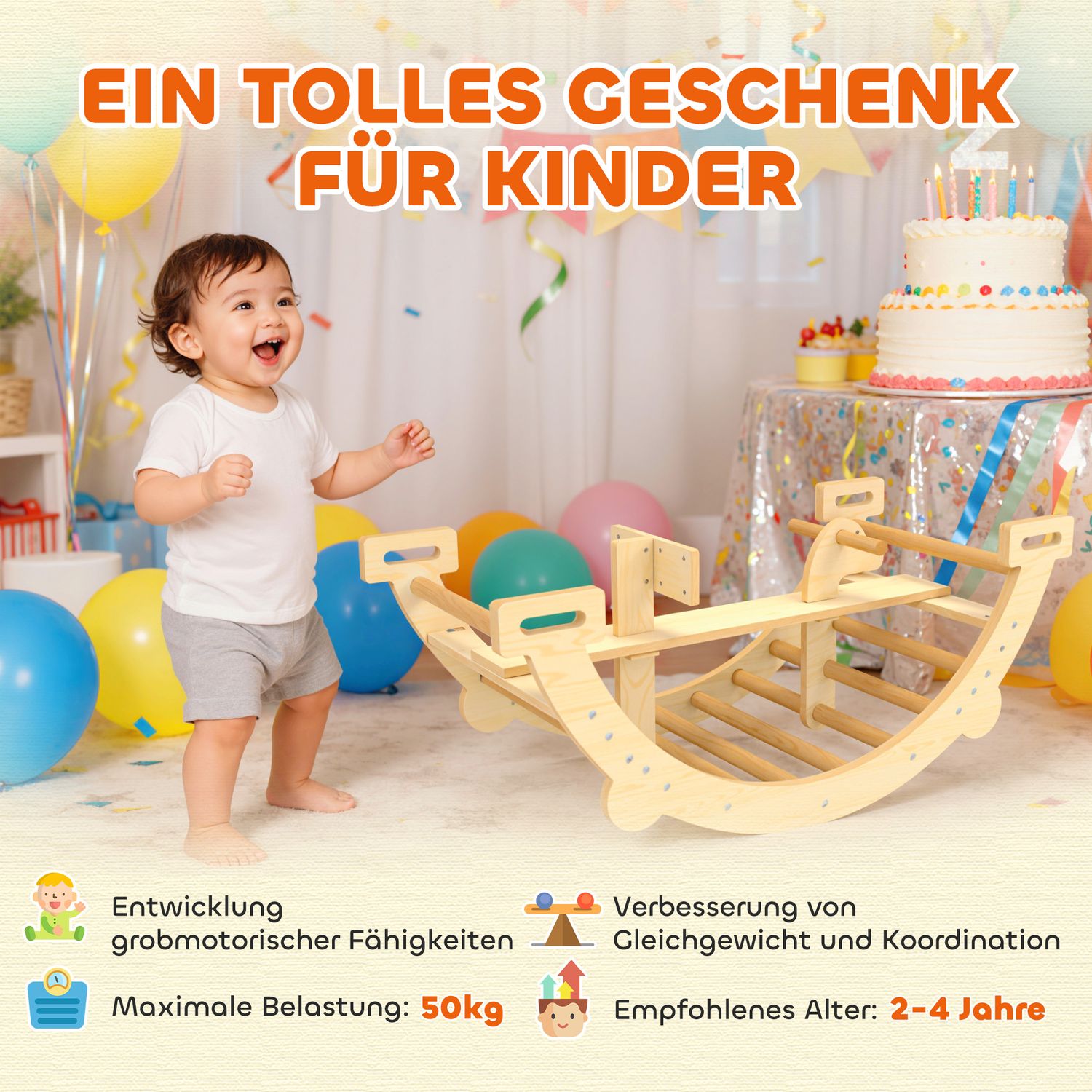 Montessori inomhusklätterbåge, 2-i-1 trägunga, 110x52x45 cm