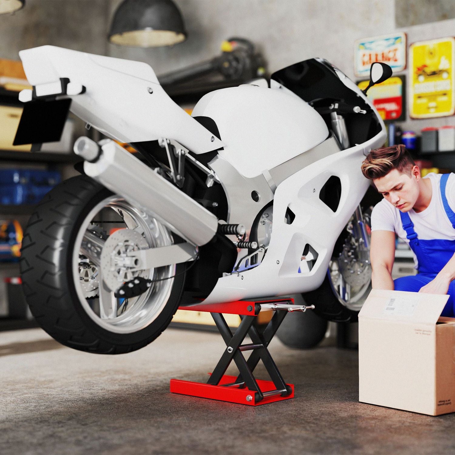 Motorcykellyftställ, 500 kg kapacitet, stål, hopfällbart