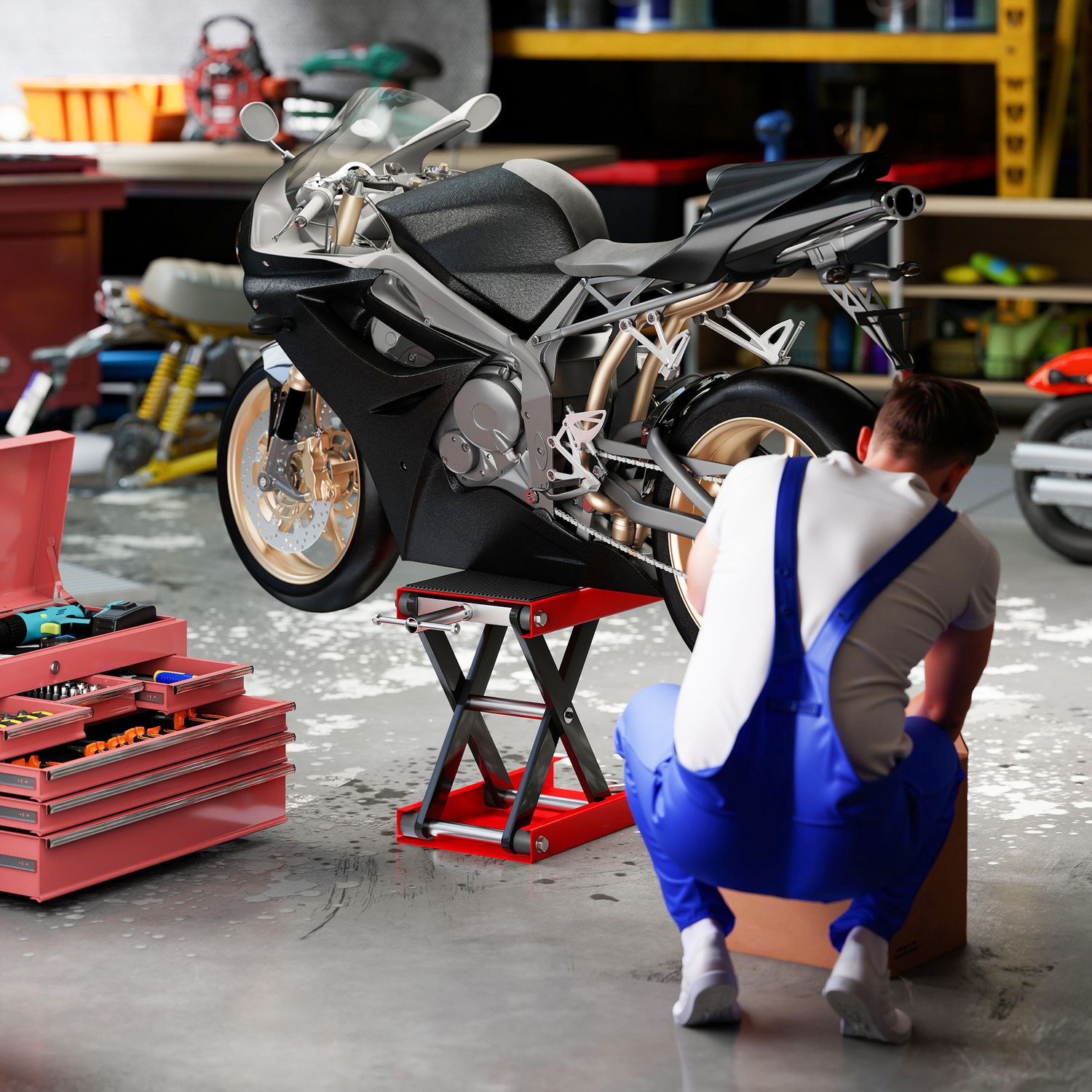 Motorcykellyftställ, 500 kg kapacitet, stål, hopfällbart