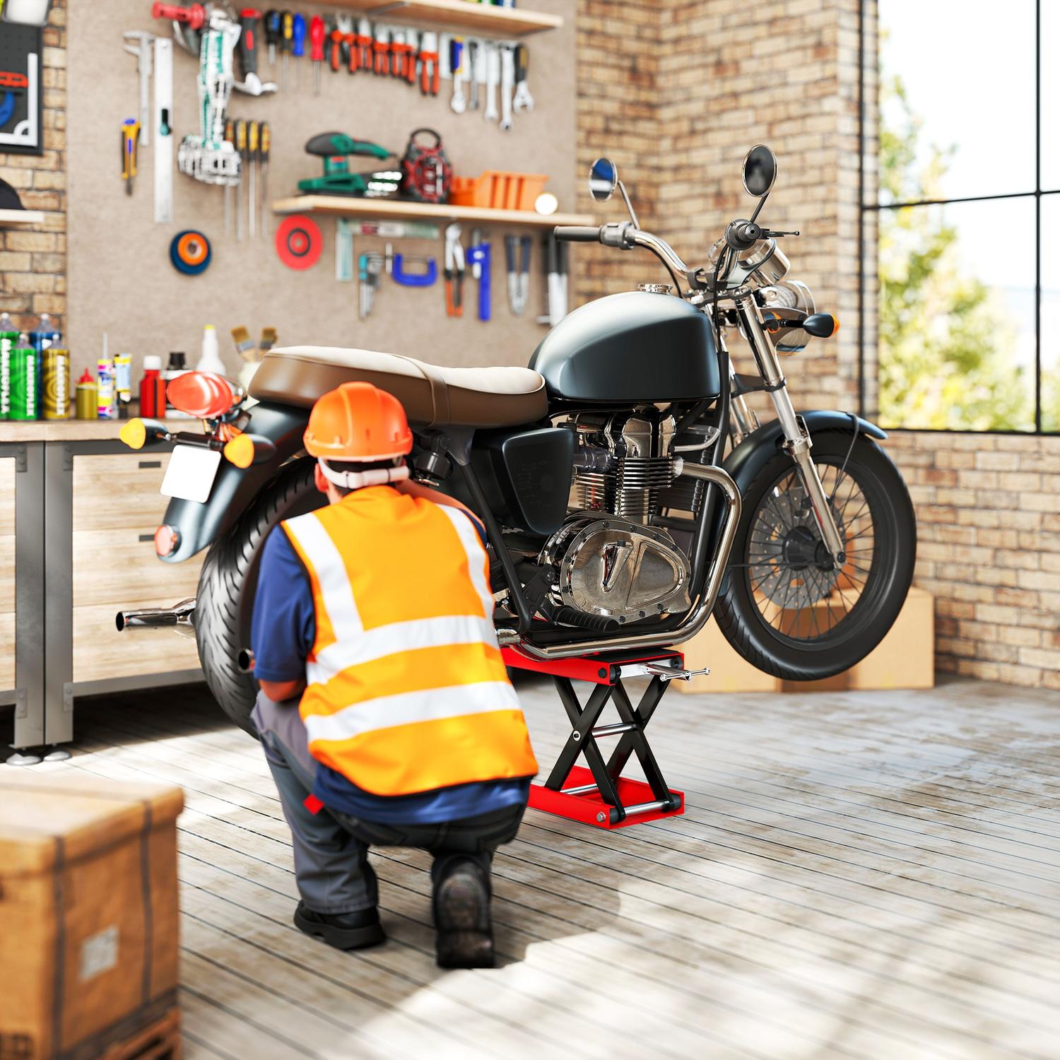 Motorcykellyftställ, 500 kg kapacitet, stål, hopfällbart