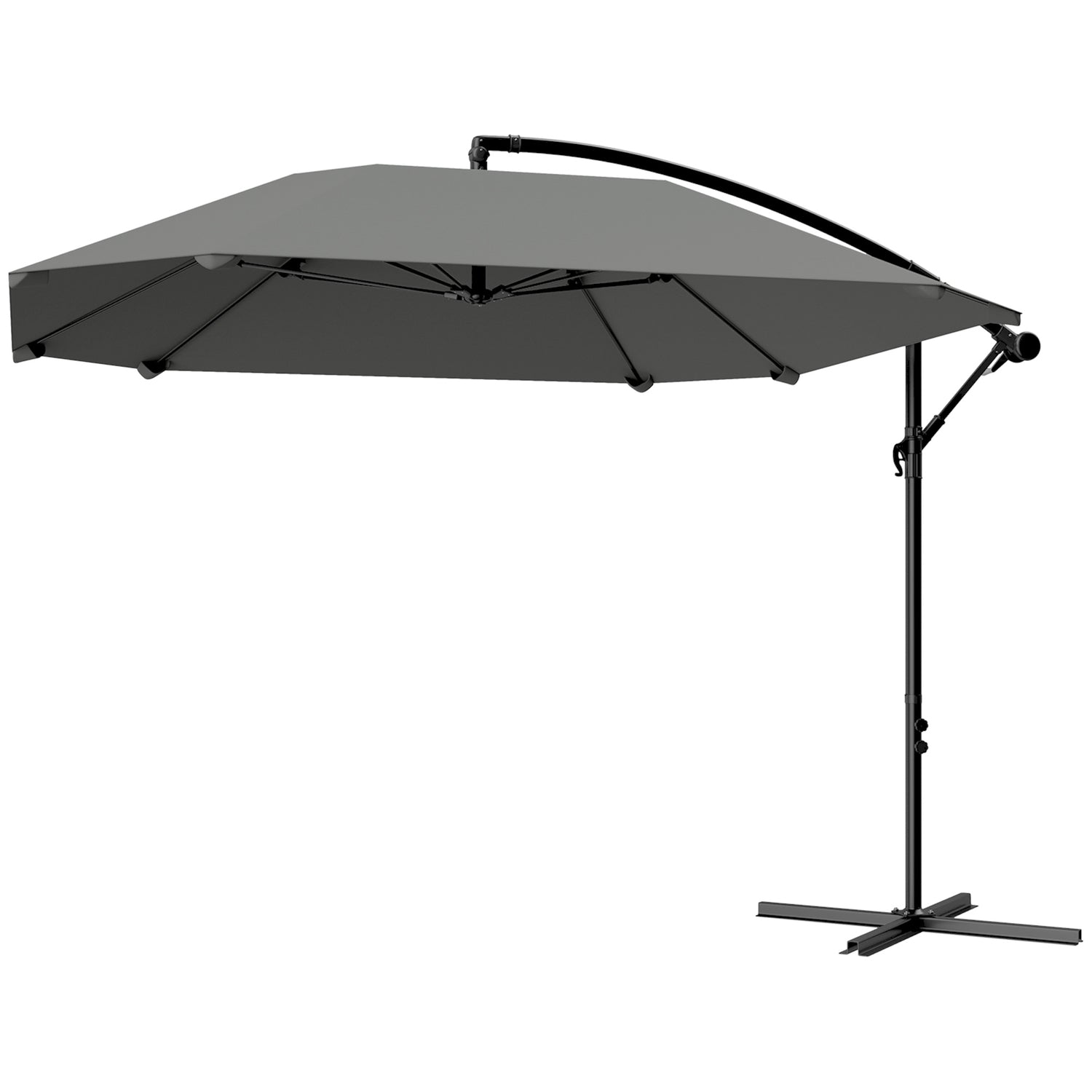 Mörkgrå fribärande paraply, 260cm, vev & vindlås