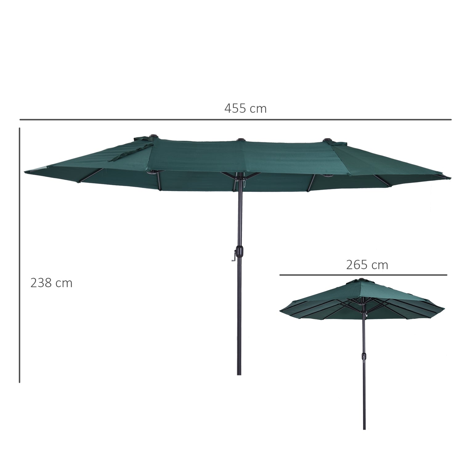 Mörkgrön dubbel uteplats Trädgårdsparaply med stativ – 460 x 270 cm
