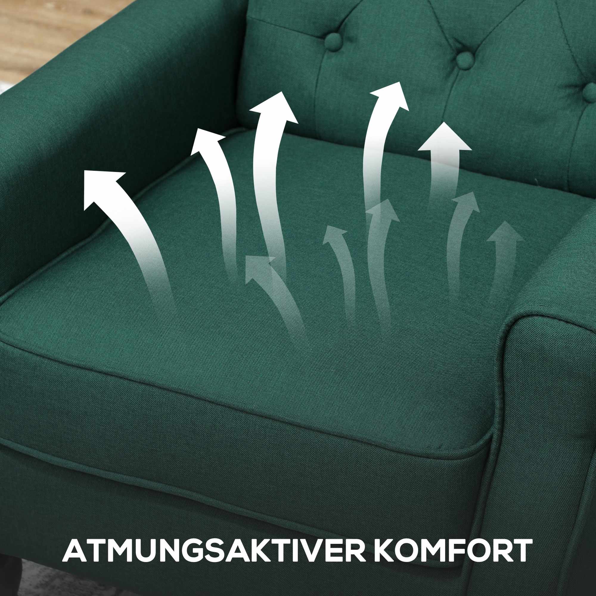 Mörkgrön fåtölj med ryggstöd och skumdynor, träram