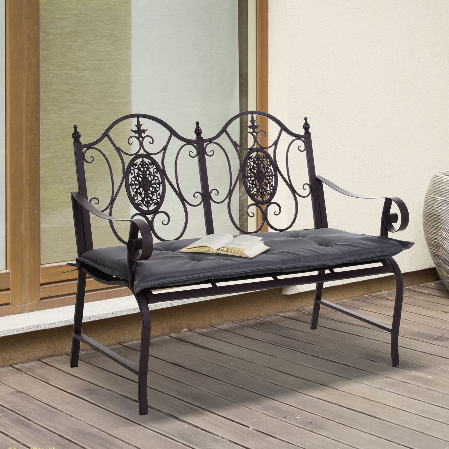Mörkgrå trädgårdsbänkkuddar, mjuk polyester, 120x54x5 Cm