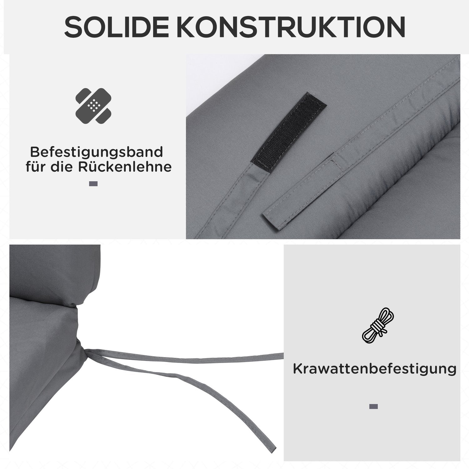 Mörkgrå trädgårdsstolsdyna – 196 x 55 x 8 cm