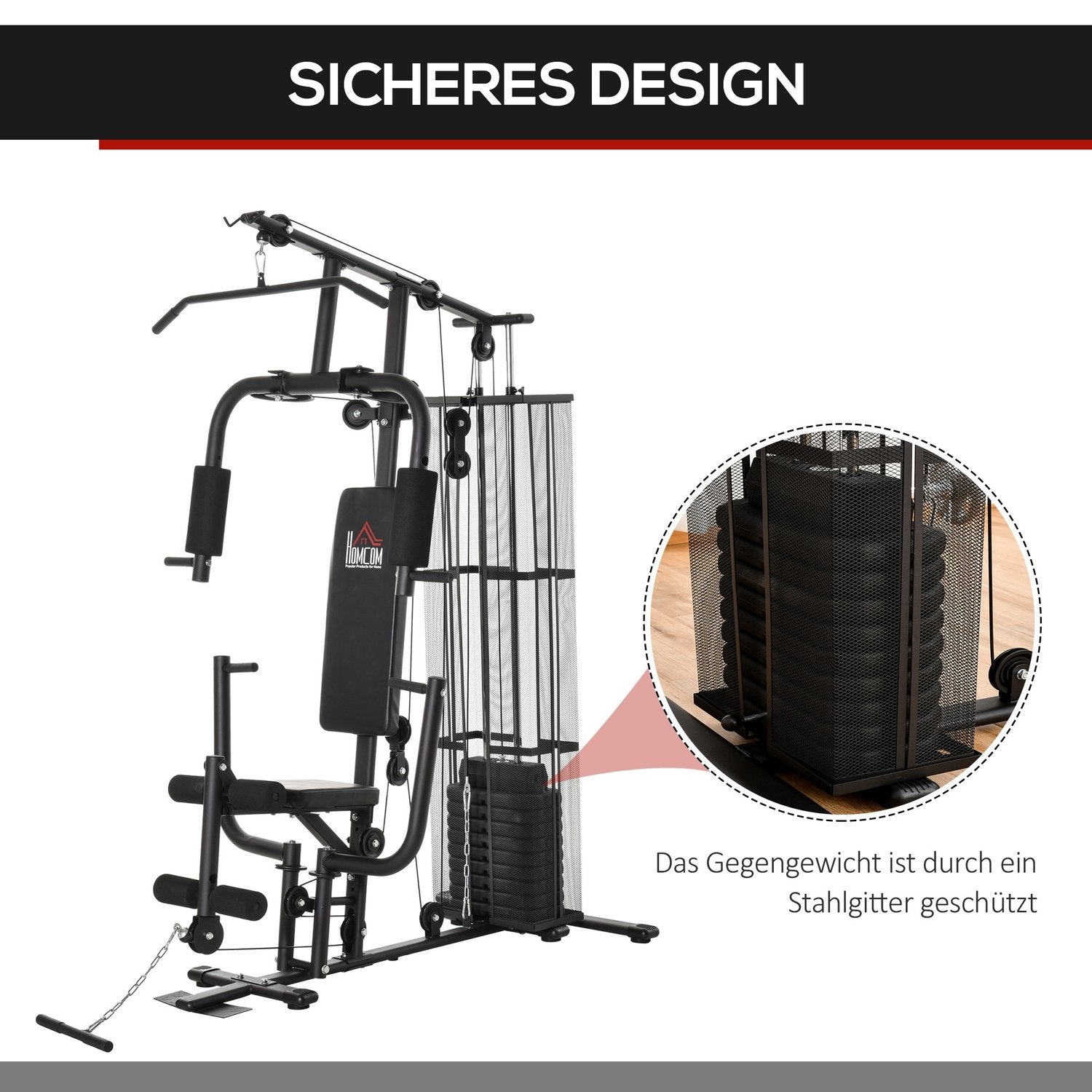 Multigym Fitness Station med Vikter & Leg Curl, Svart