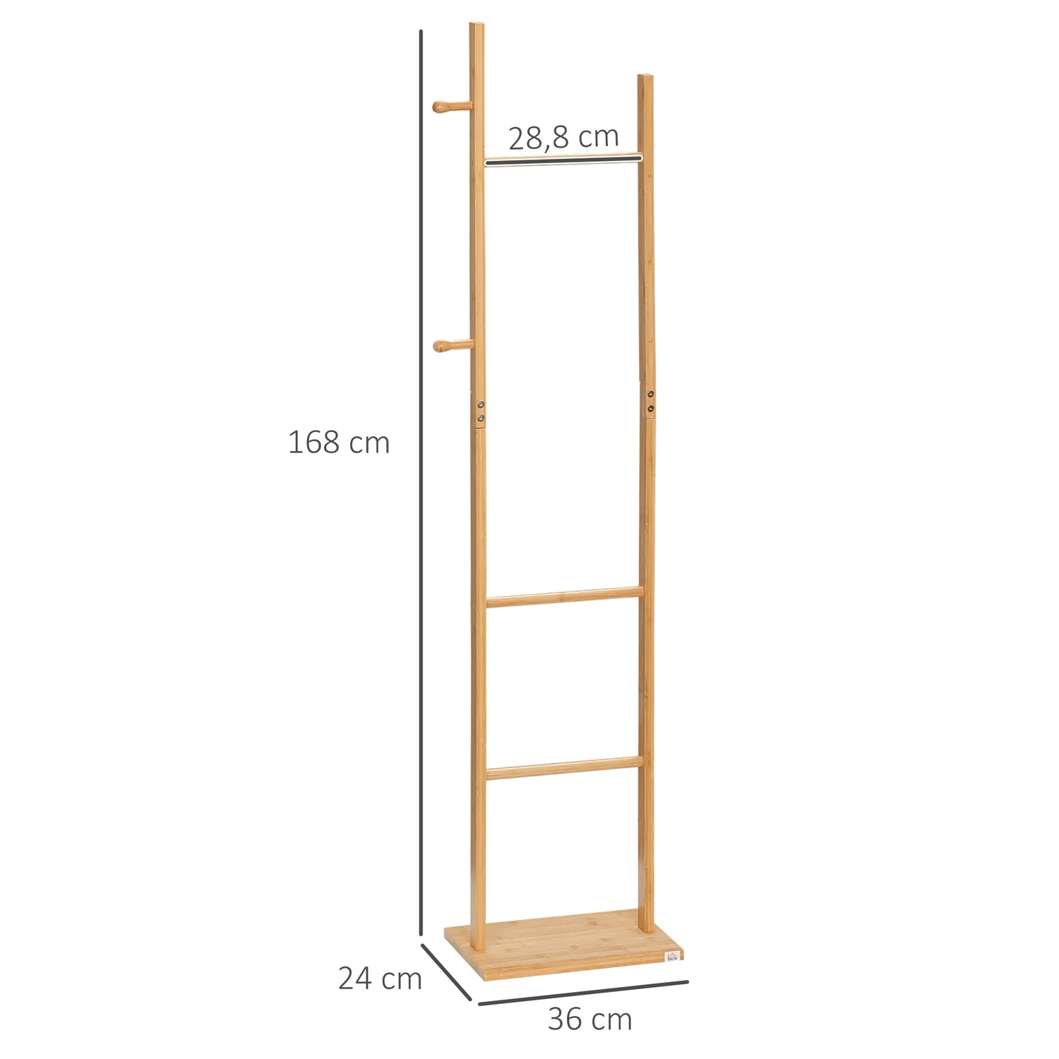 Přírodní bambusový věšák na oblečení – 2 háčky, 3 tyče, 36x24x168 cm