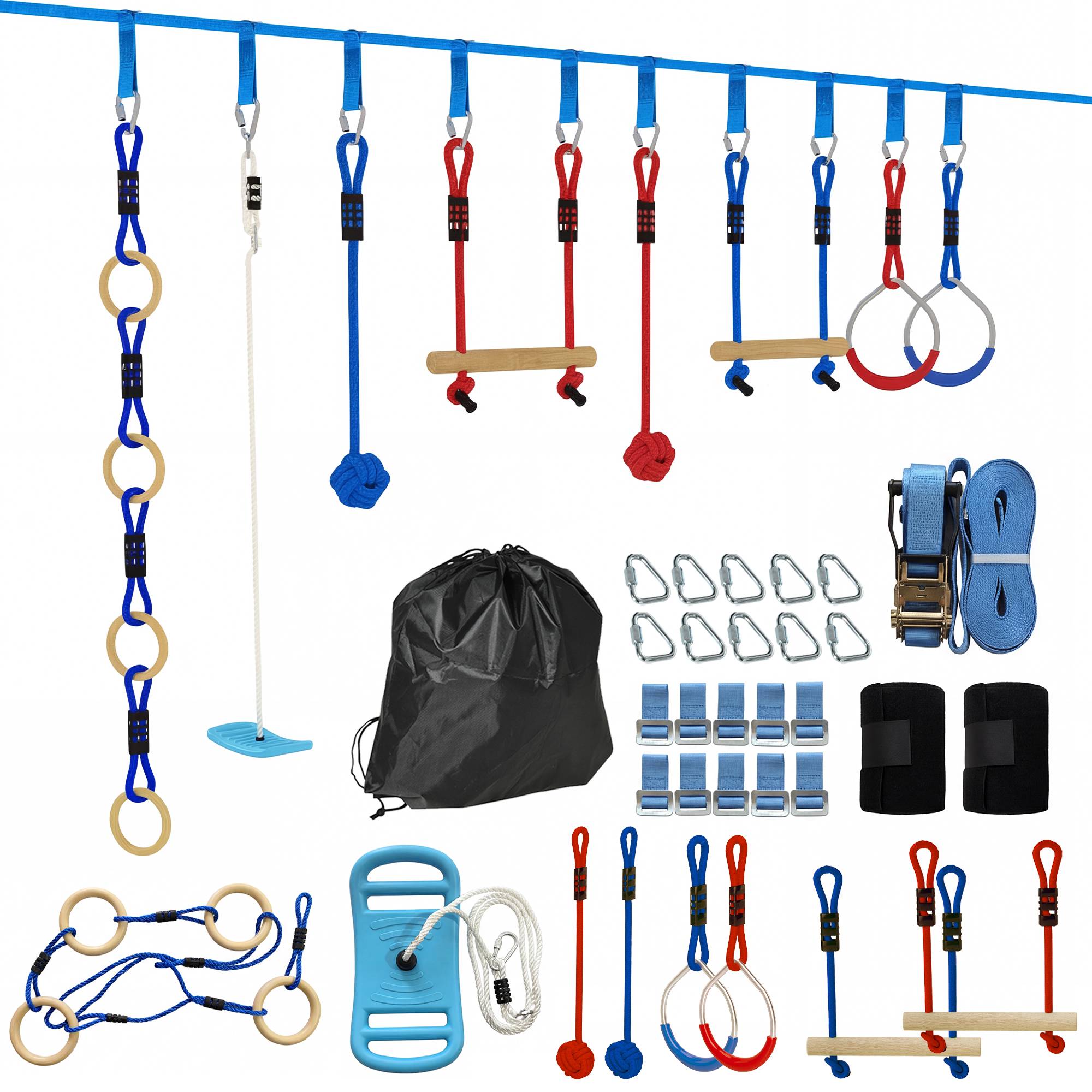Ninja Slackline Kinder-Kletterseil-Set, 3-i-1 Schaukel, 100 kg Belastbarkeit