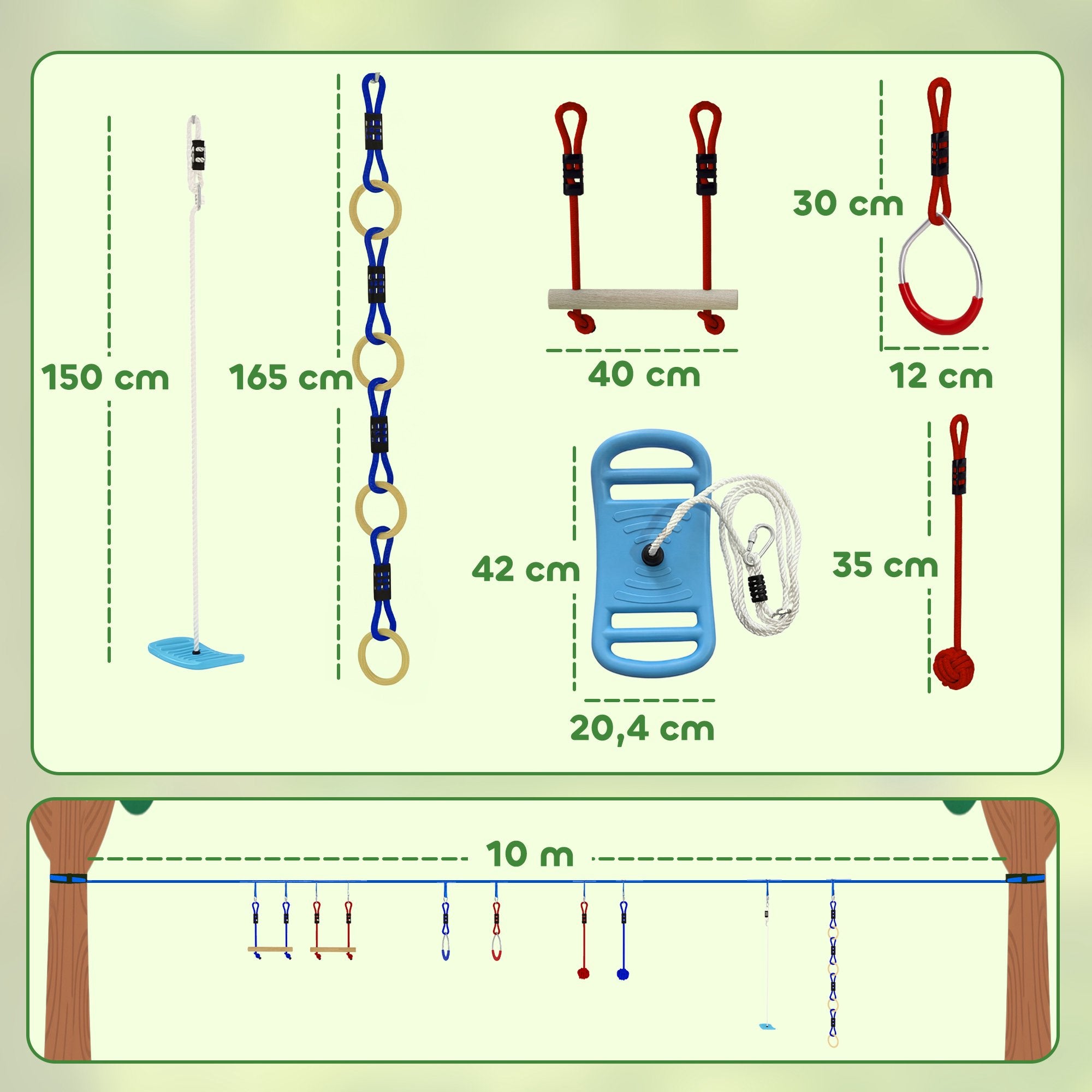 Ninja Slackline Kinder-Kletterseil-Set, 3-i-1 Schaukel, 100 kg Belastbarkeit