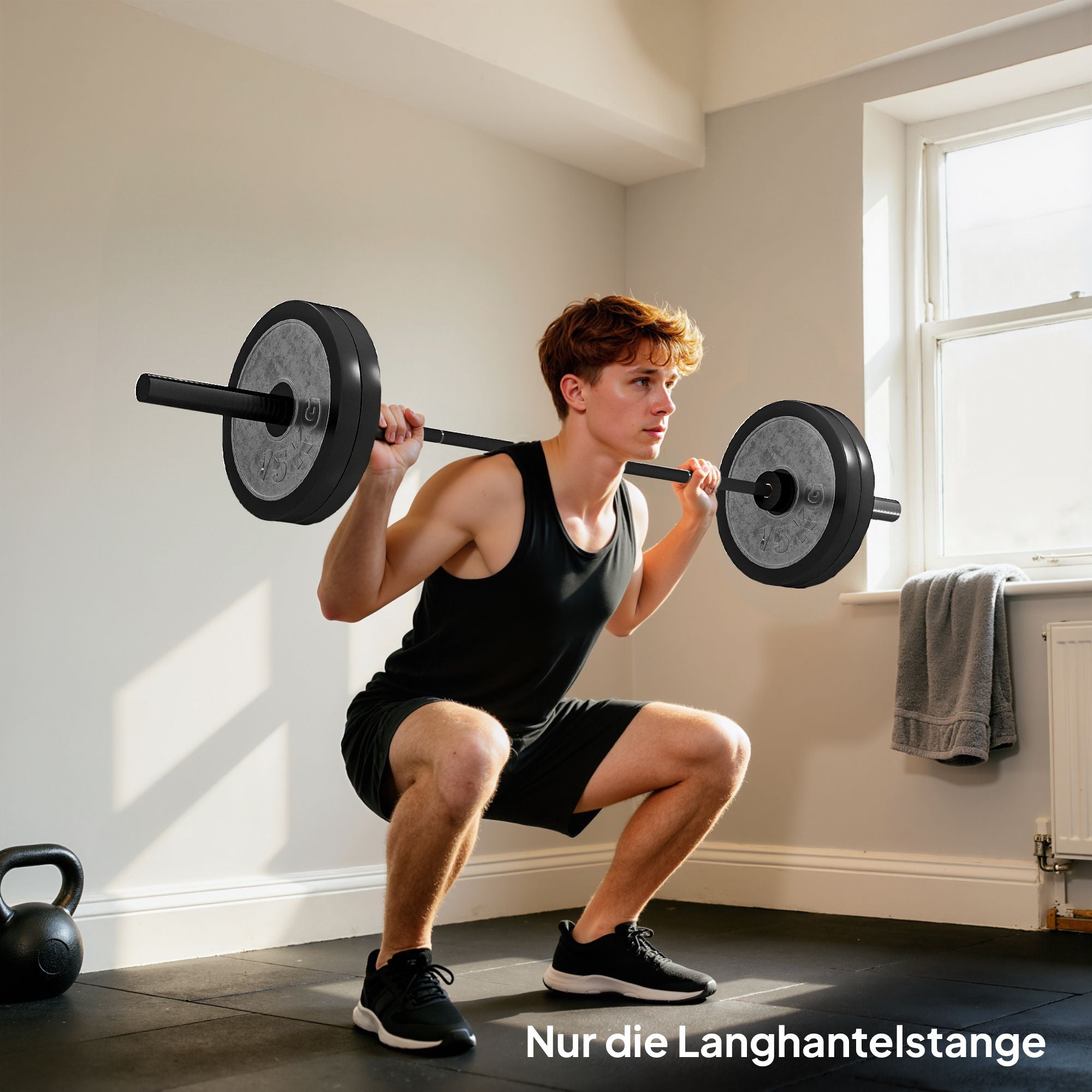Olympisk skivstång, 180 cm stål, 200 kg kapacitet, svart