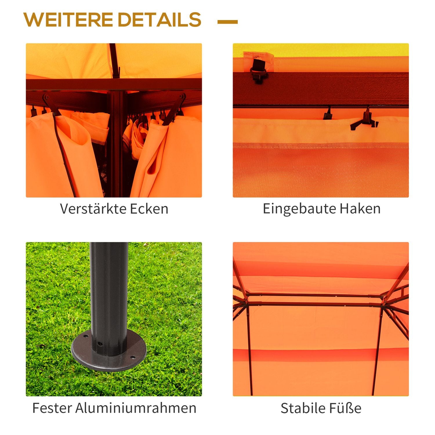 Orange lusthustält i aluminium med 4 väggar – väderbeständig