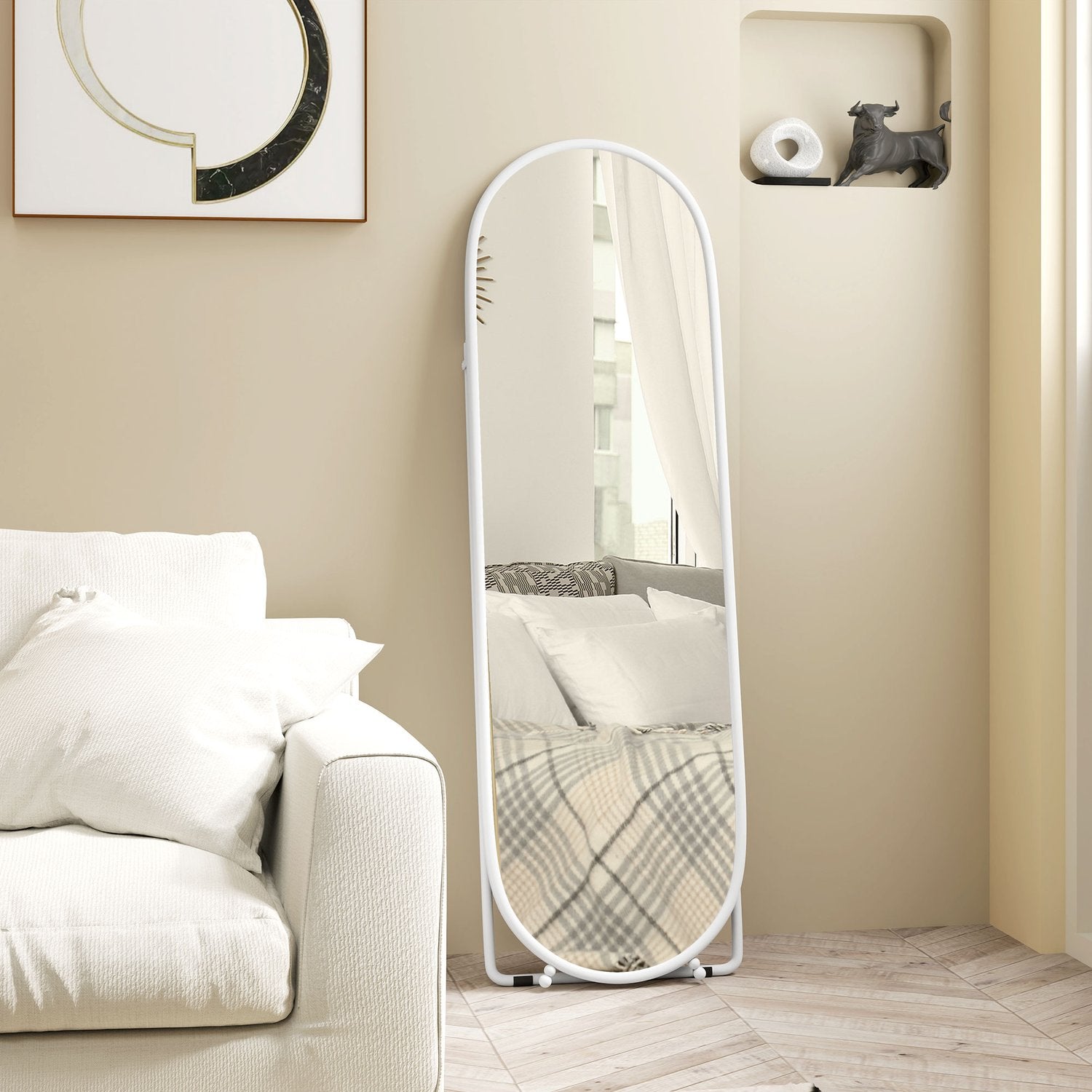 Oválné zrcadlo v životní velikosti – 160x40 cm, nástěnné zrcadlo se stojanem