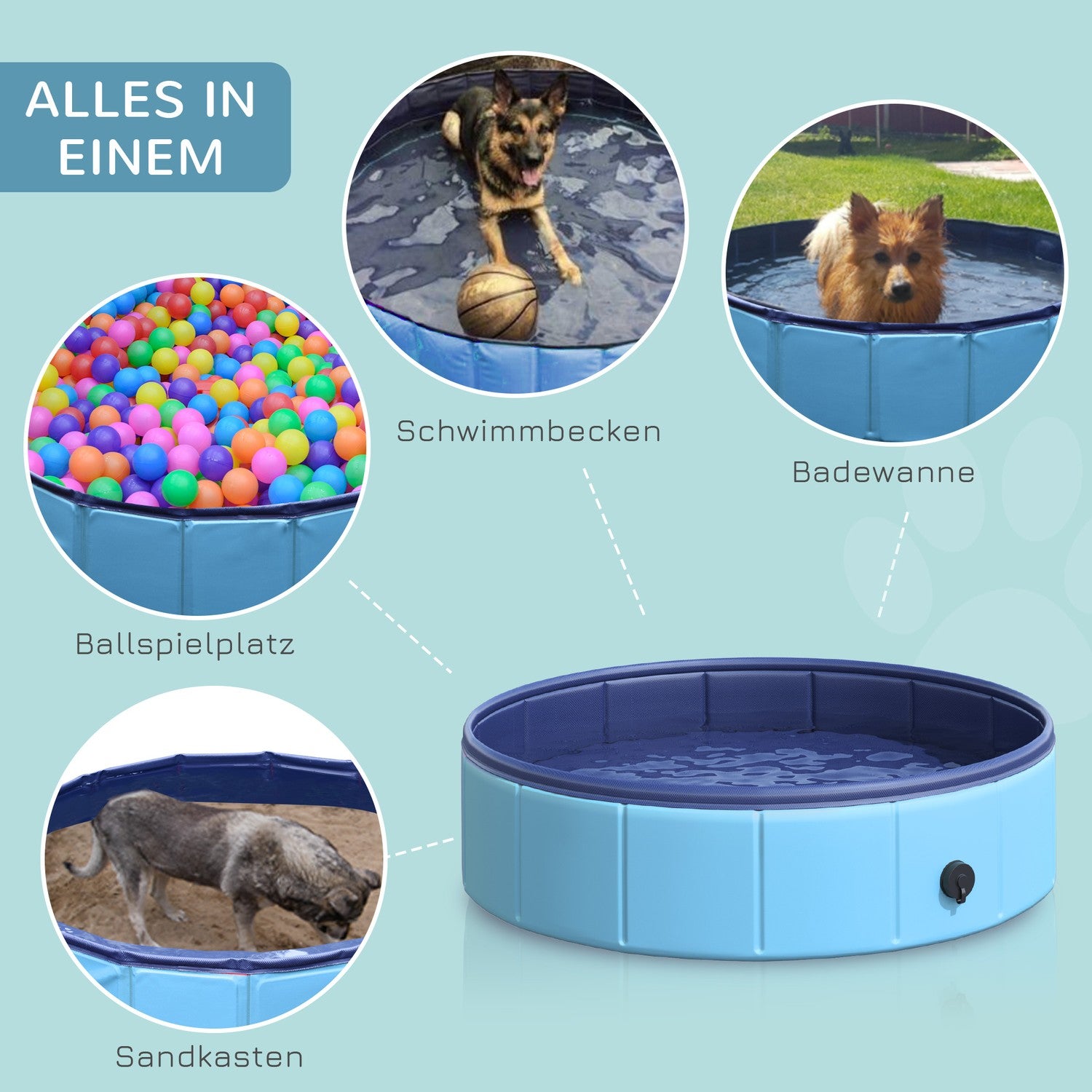 Paddlingsbassäng för hund – slitstark PVC och trä, 80 cm blå