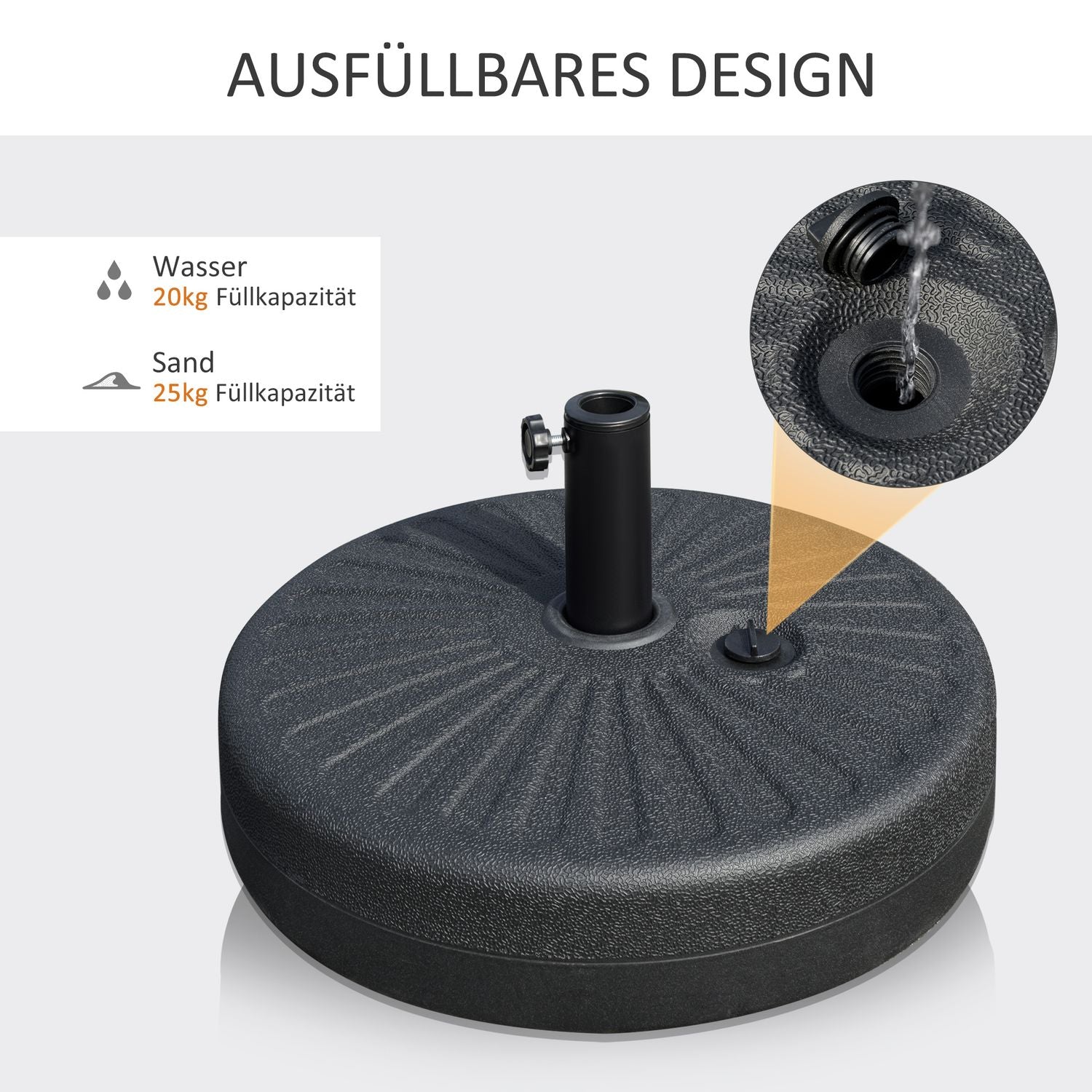 Parasoll Bas 22 Kg, Cement, Svart – Passar Ø38/48 Mm