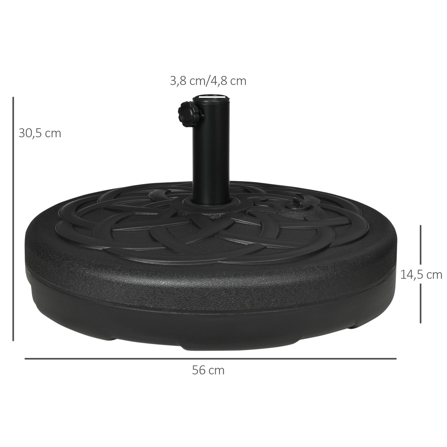 Parasollställ för balkong & trädgård – 35 kg, rund, svart