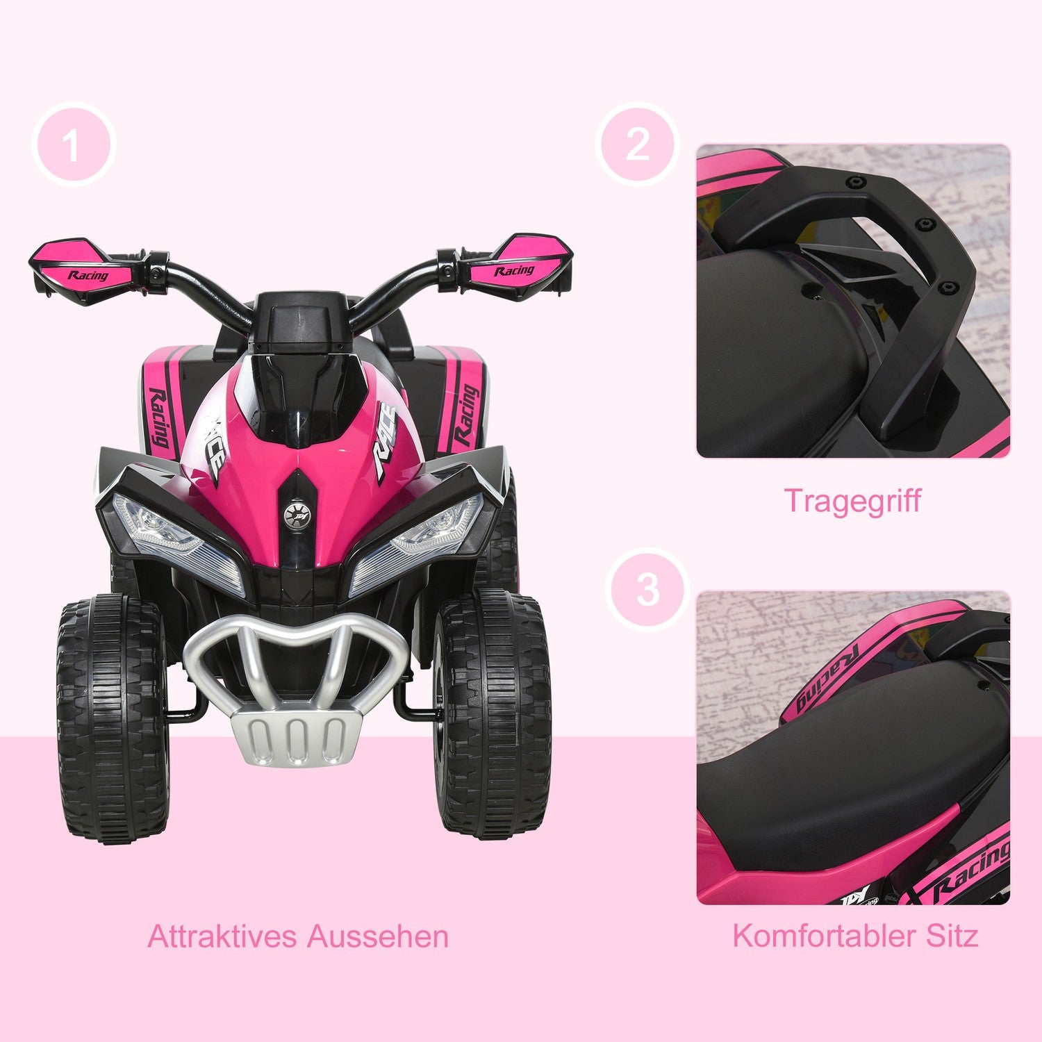 Pedal åkbil för småbarn, ljus & musik, rosa