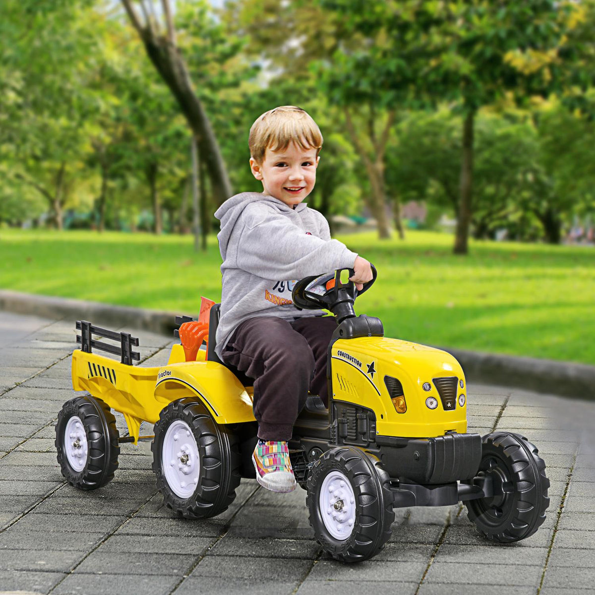 Dětský šlapací traktor, žlutý, kovový, pro děti od 3 let