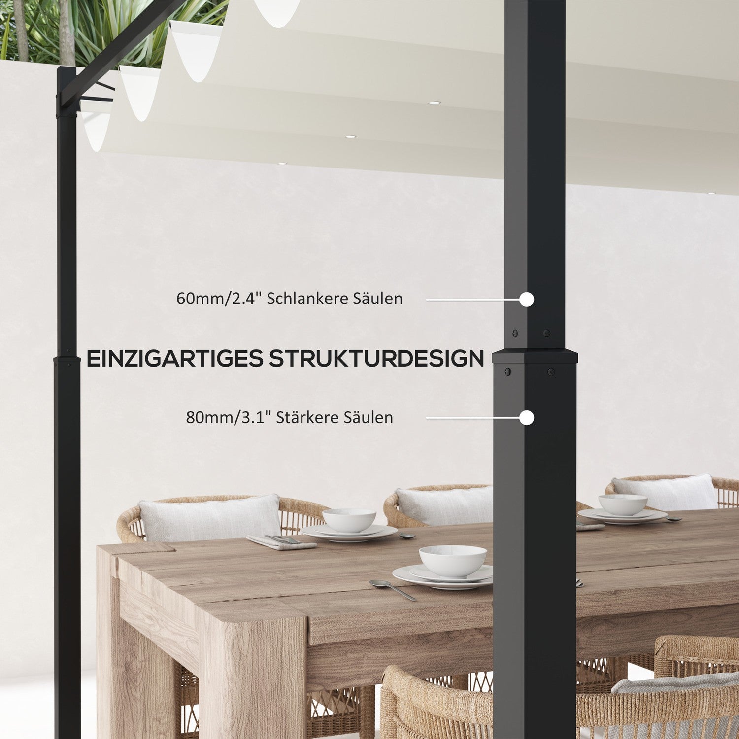 Volně stojící kovová pergola 3x3m na terasu, UV 30+, krémově bílá
