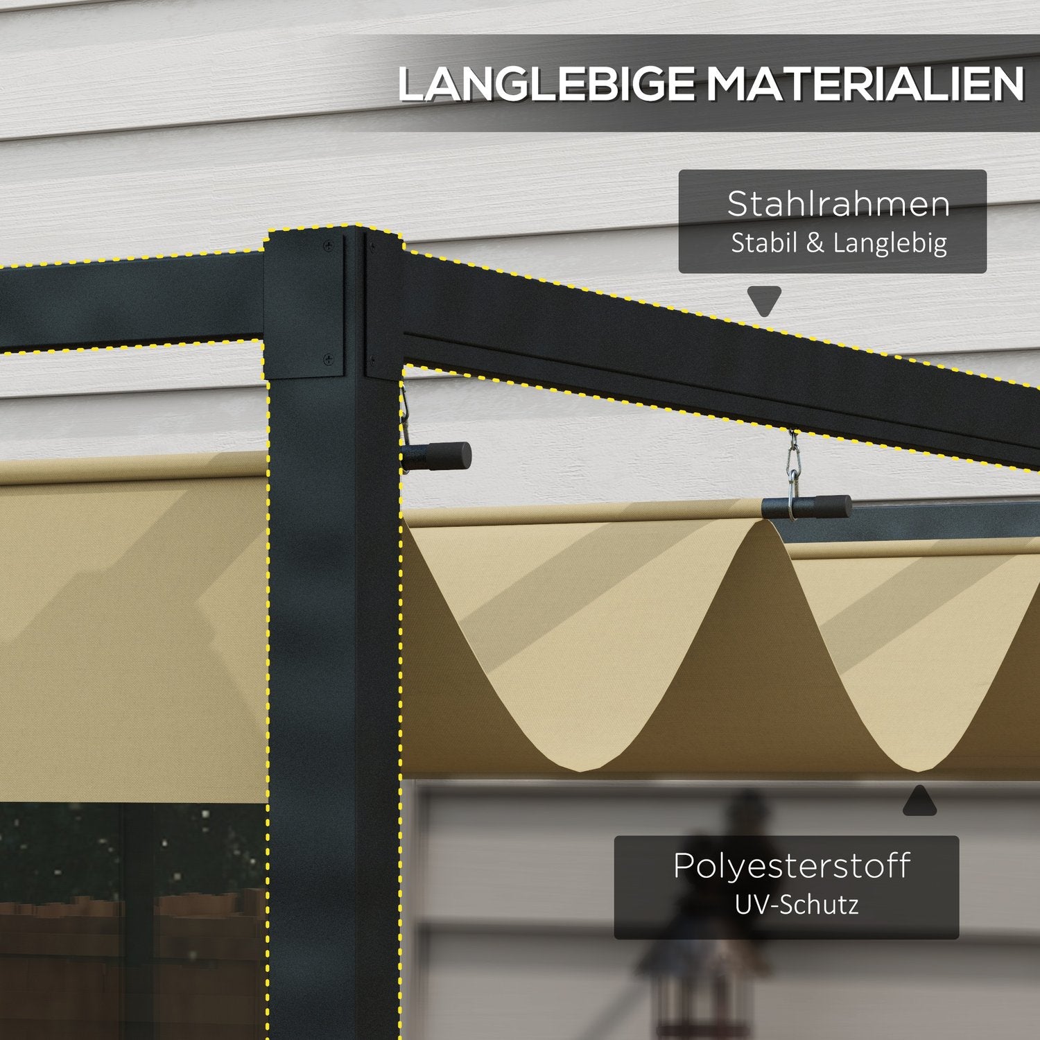 Ocelová pergola 4x3m, nastavitelná střecha, ochrana před sluncem, khaki