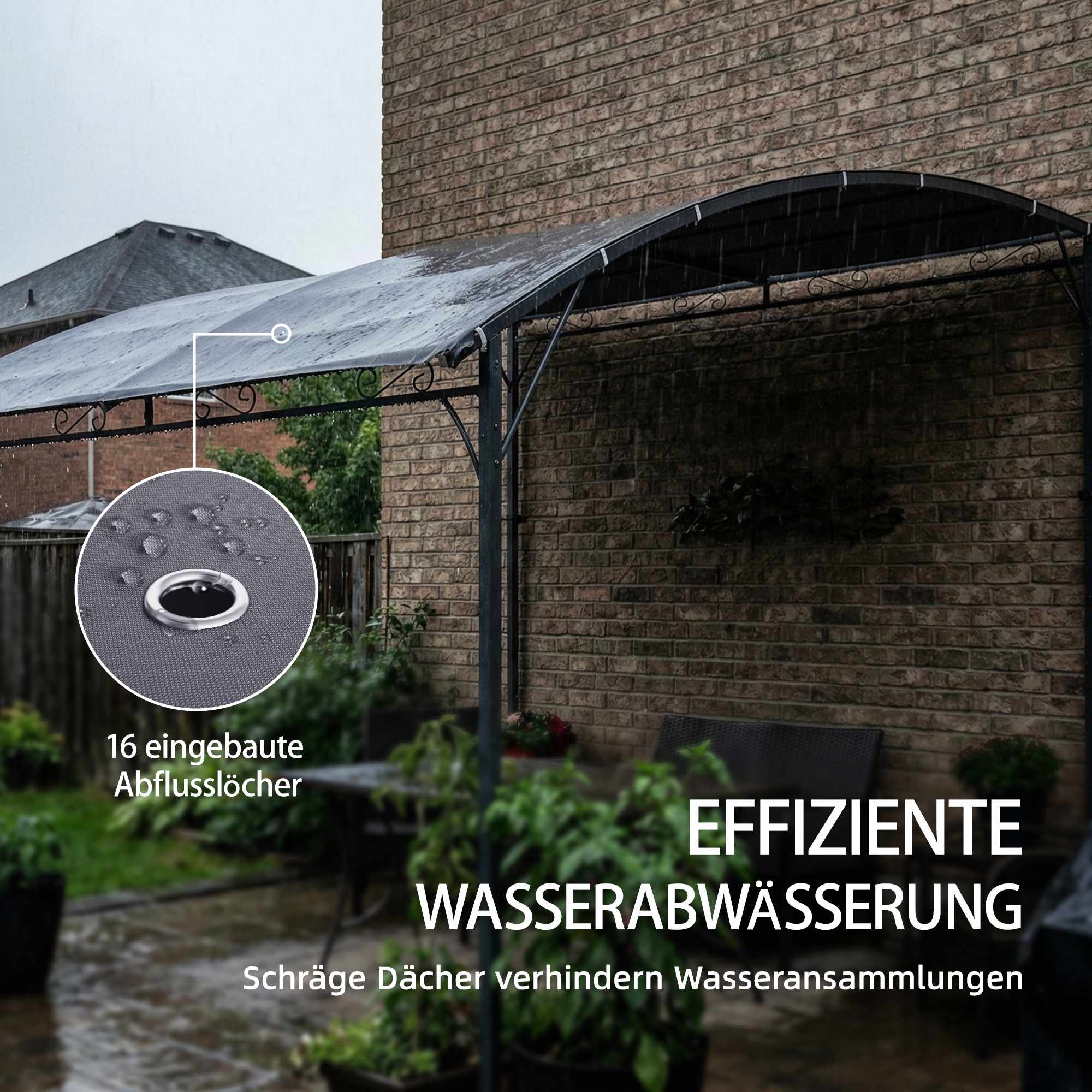 Pergola med vattentät tak, metallram, 384x286 cm