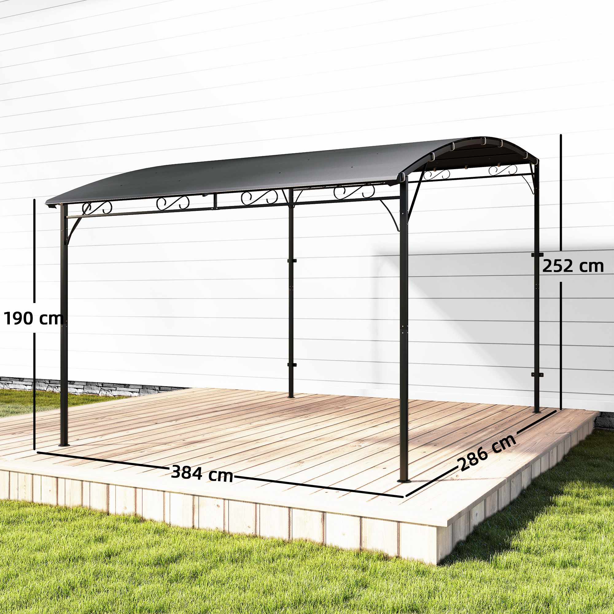 Pergola med vattentät tak, metallram, 384x286 cm