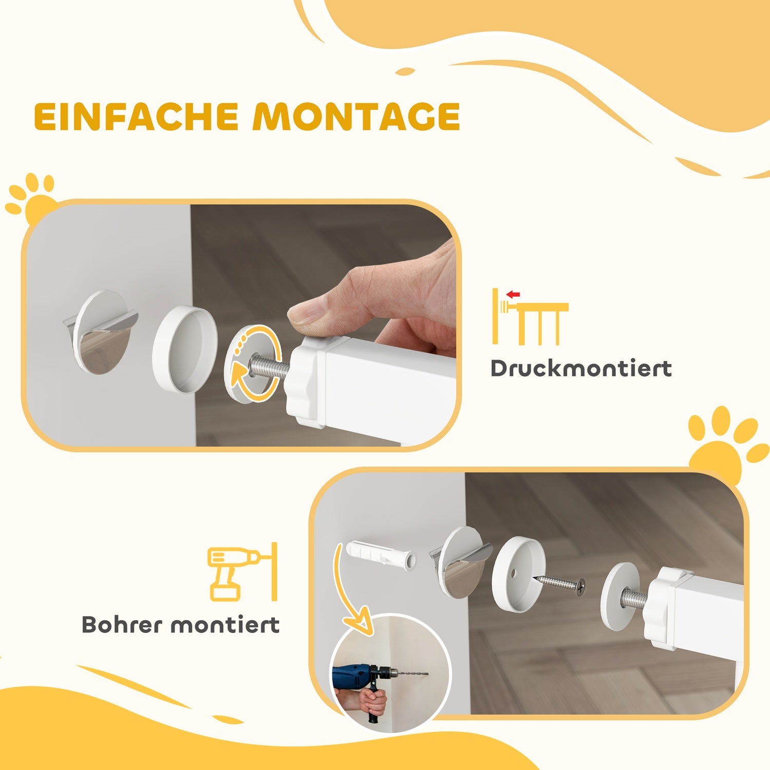 Pet Safety Gate, No-Drill, Auto-Close, 74-101 cm Justerbar