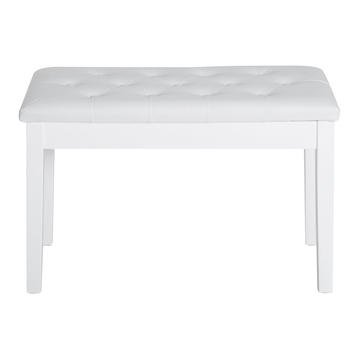 Pianopall i vit konstläder med förvaring, gummiträ