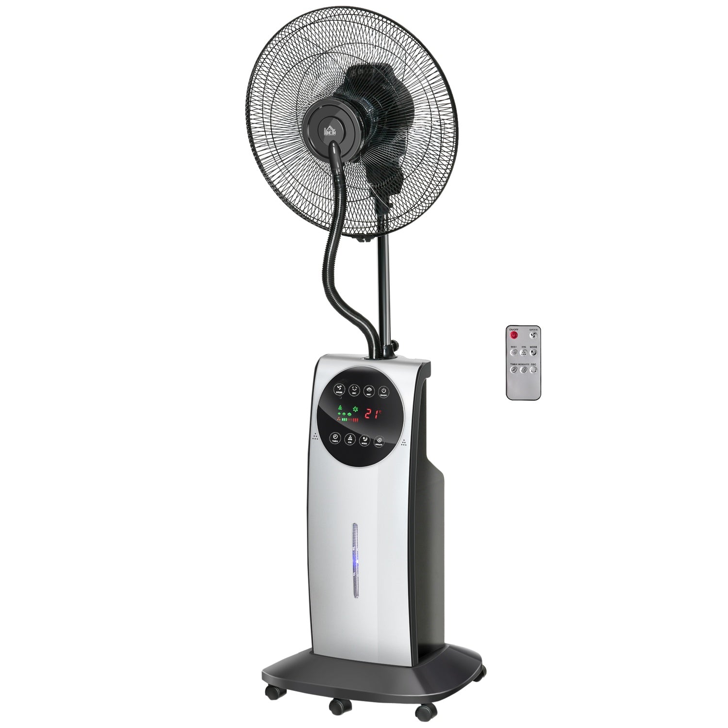 Stojanový mlžící ventilátor 90W, 3 režimy proudění vzduchu, dálkové ovládání, černý